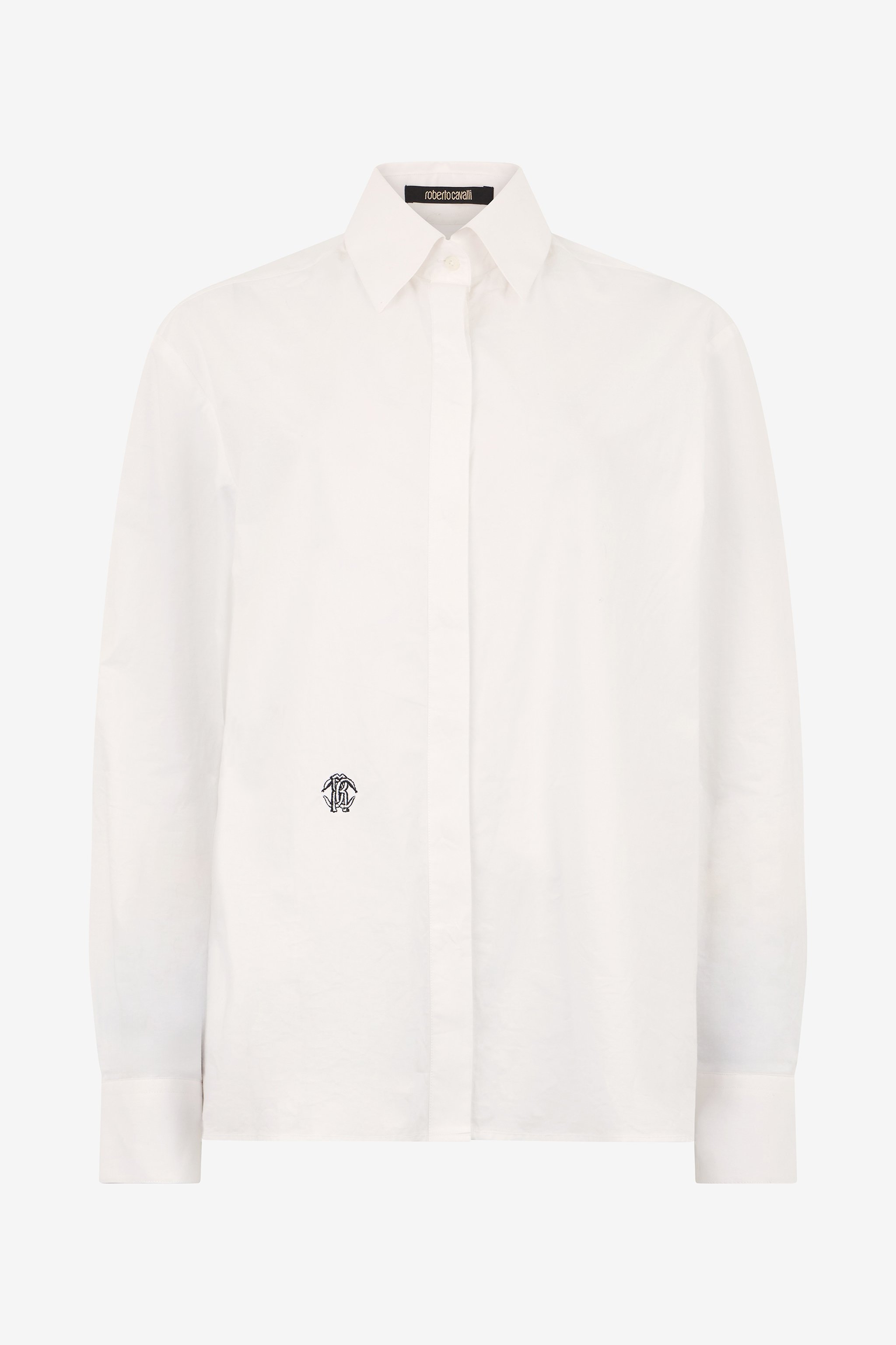 Roberto Cavalli White Cotton Shirt With Monogram Rc