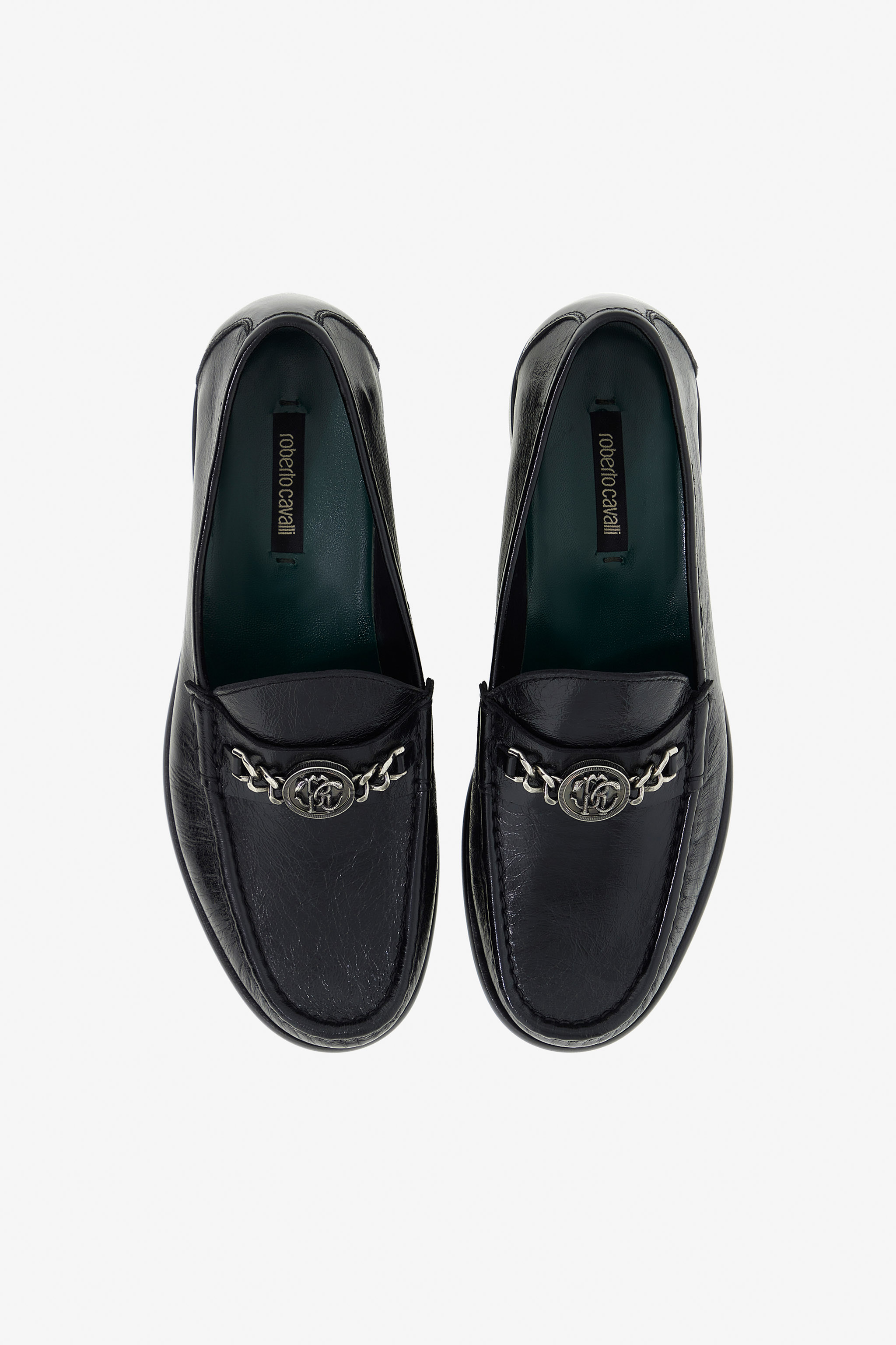 Roberto Cavalli Chain-embellished Loafers In Black