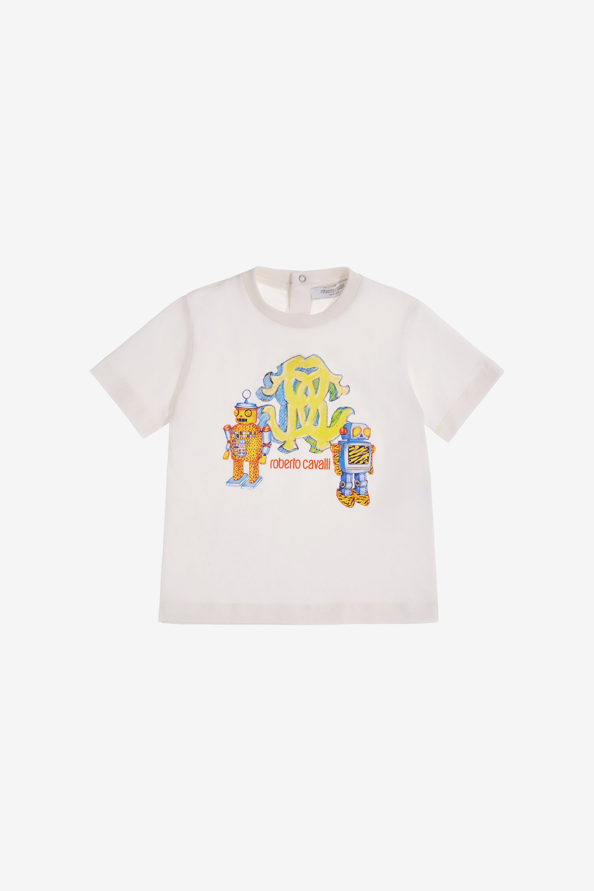 Roberto Cavalli T-shirt With Monogram Rc And Robot In White