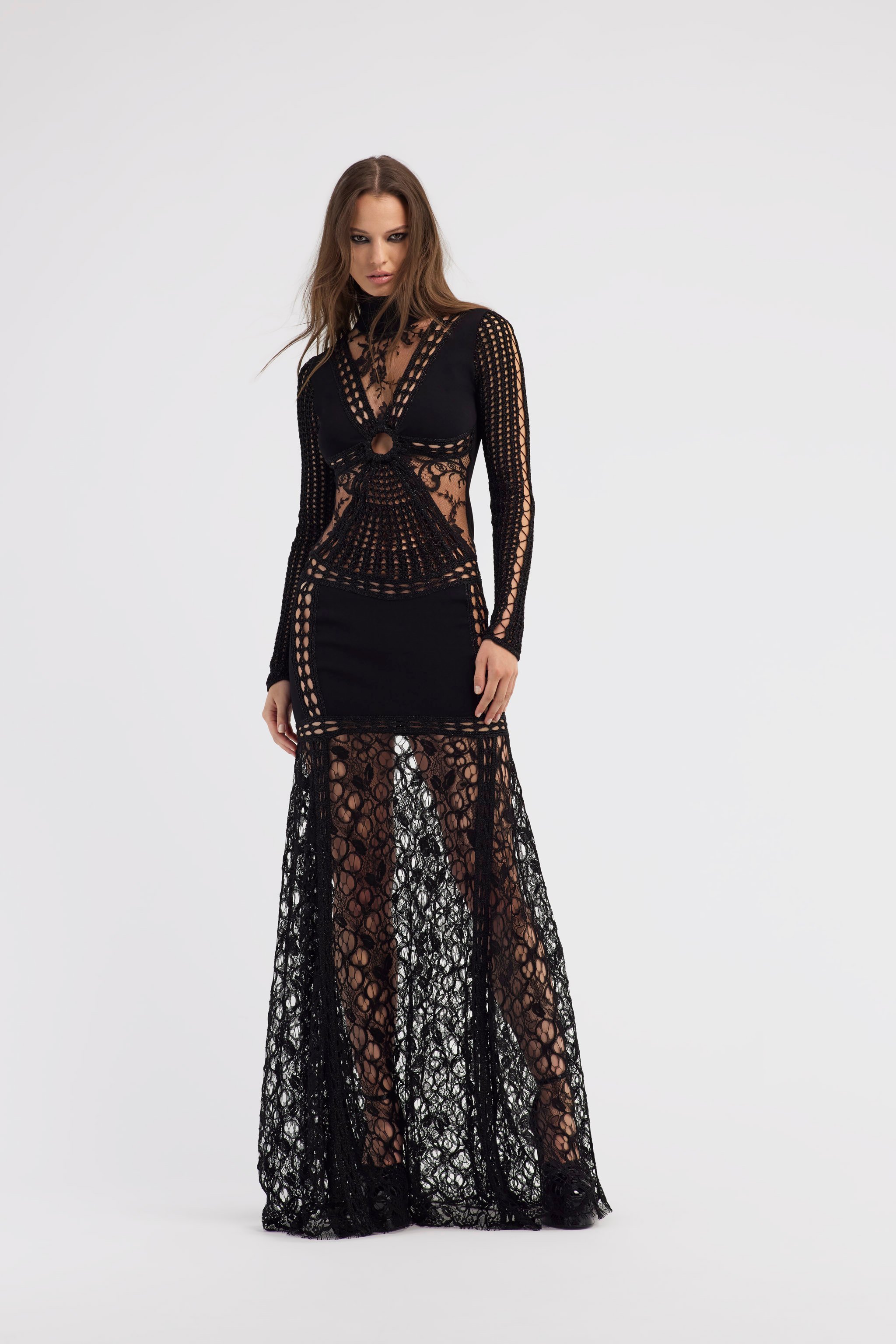 Long embroidered knit dress