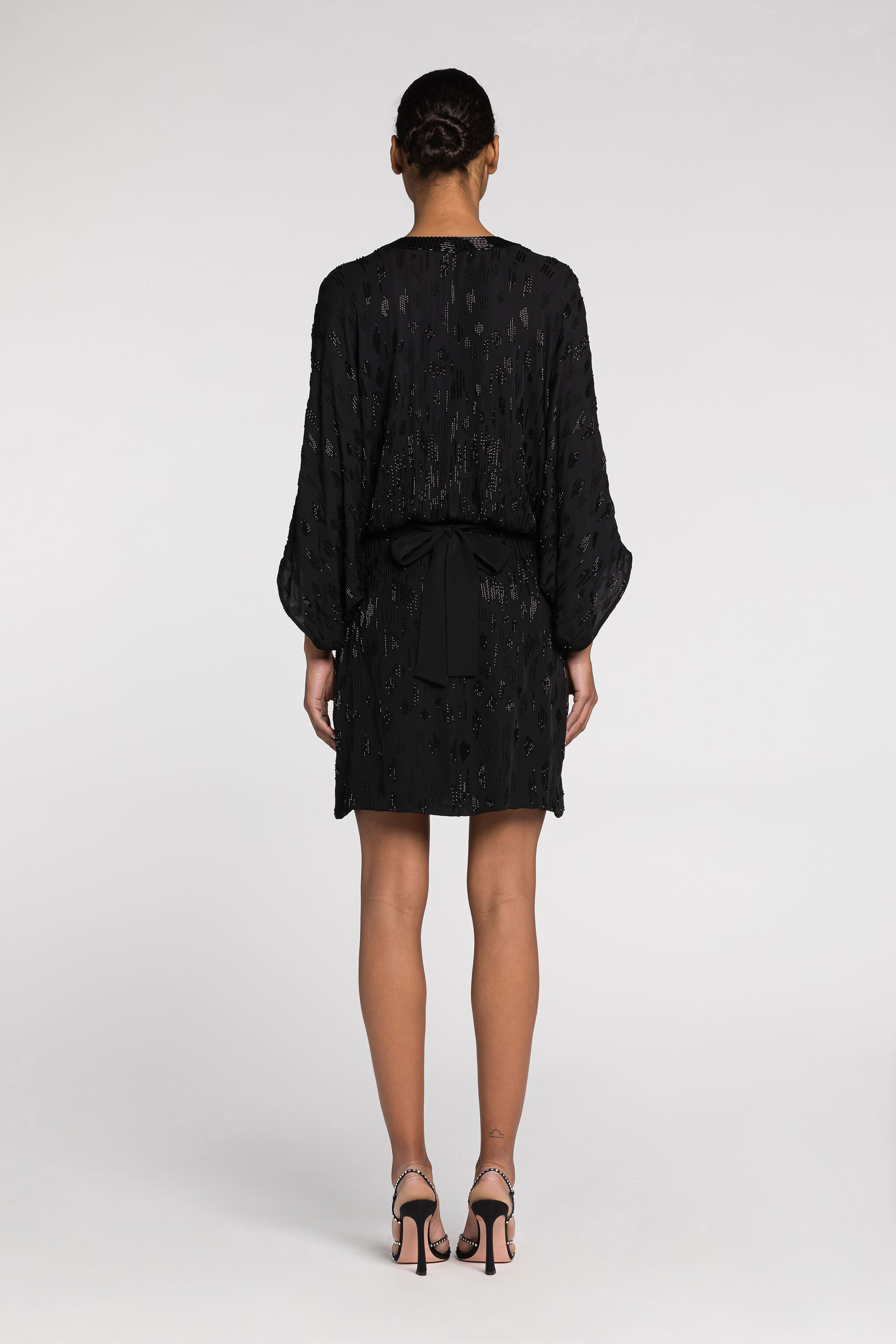 Roberto Cavalli Bead-embellished Short Silk Dress In Black