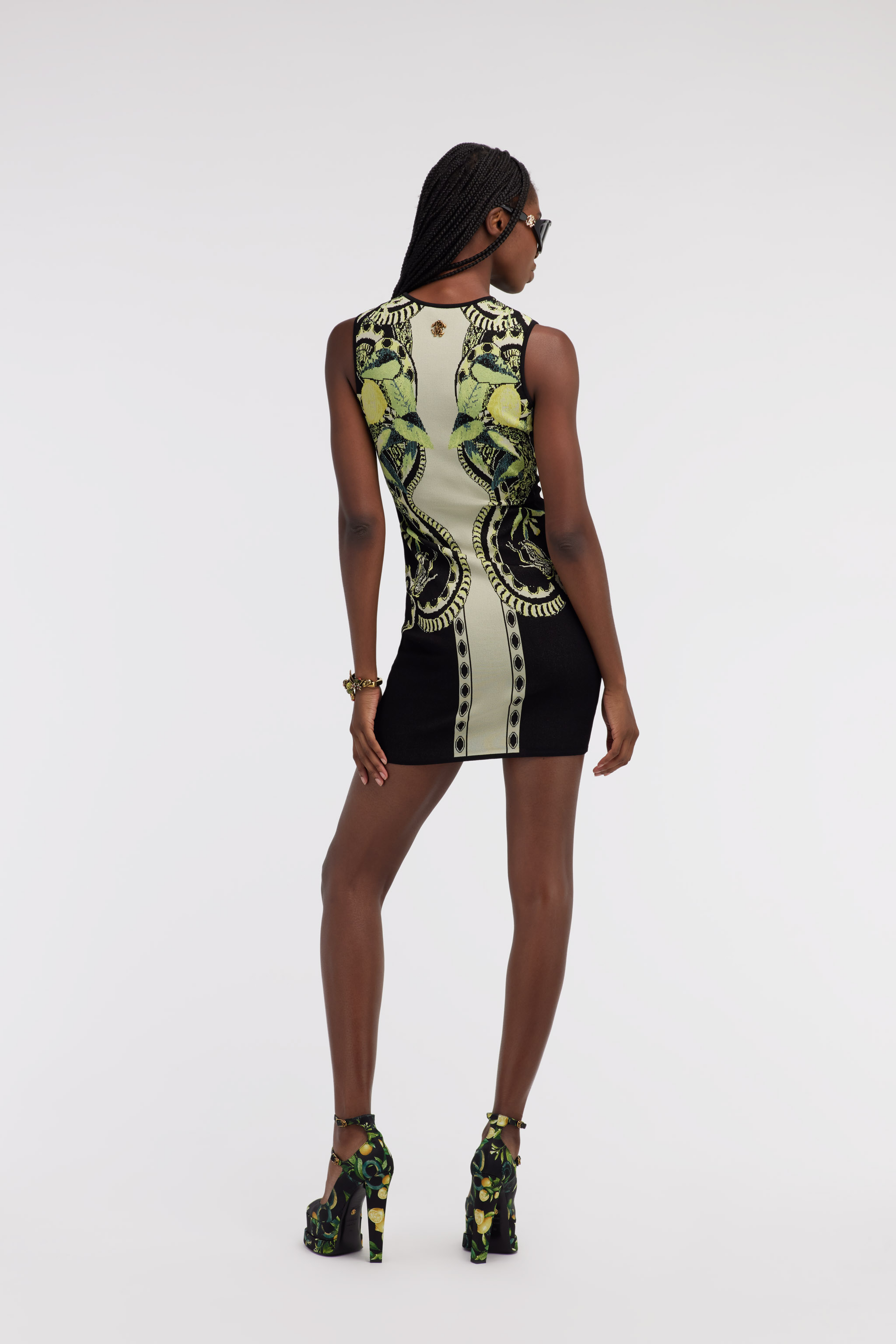 Roberto Cavalli Lemon Print Knit Dress In Black