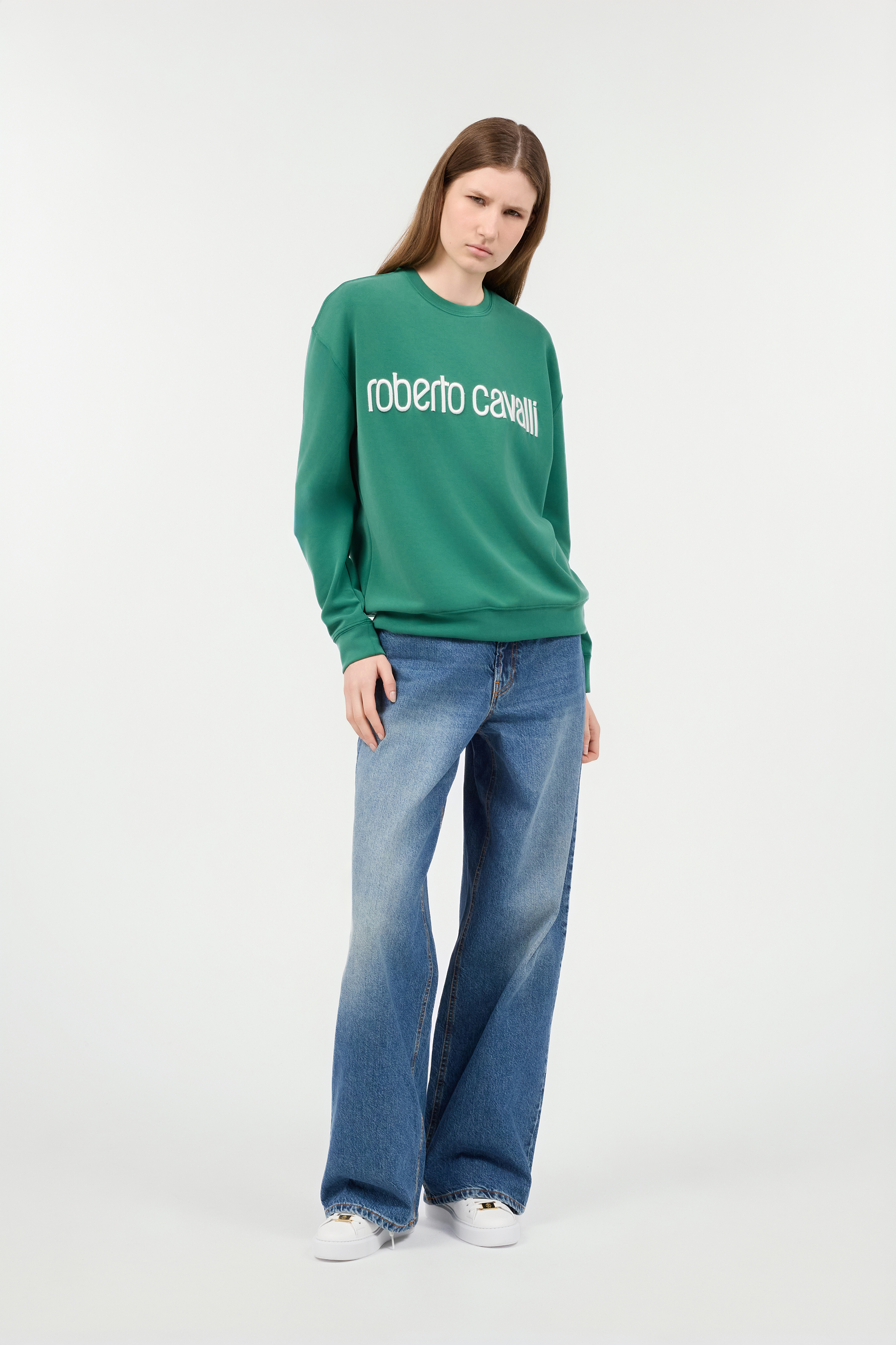 ROBERTO CAVALLI GRÜNES SWEATSHIRT MIT LOGO