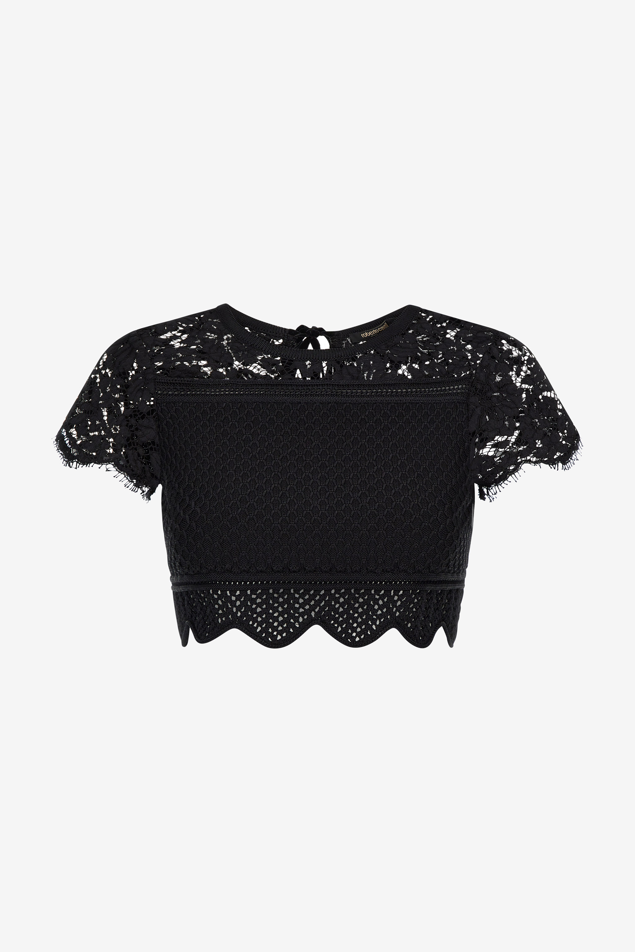 Roberto Cavalli Knit Crop Top With Lace In Black