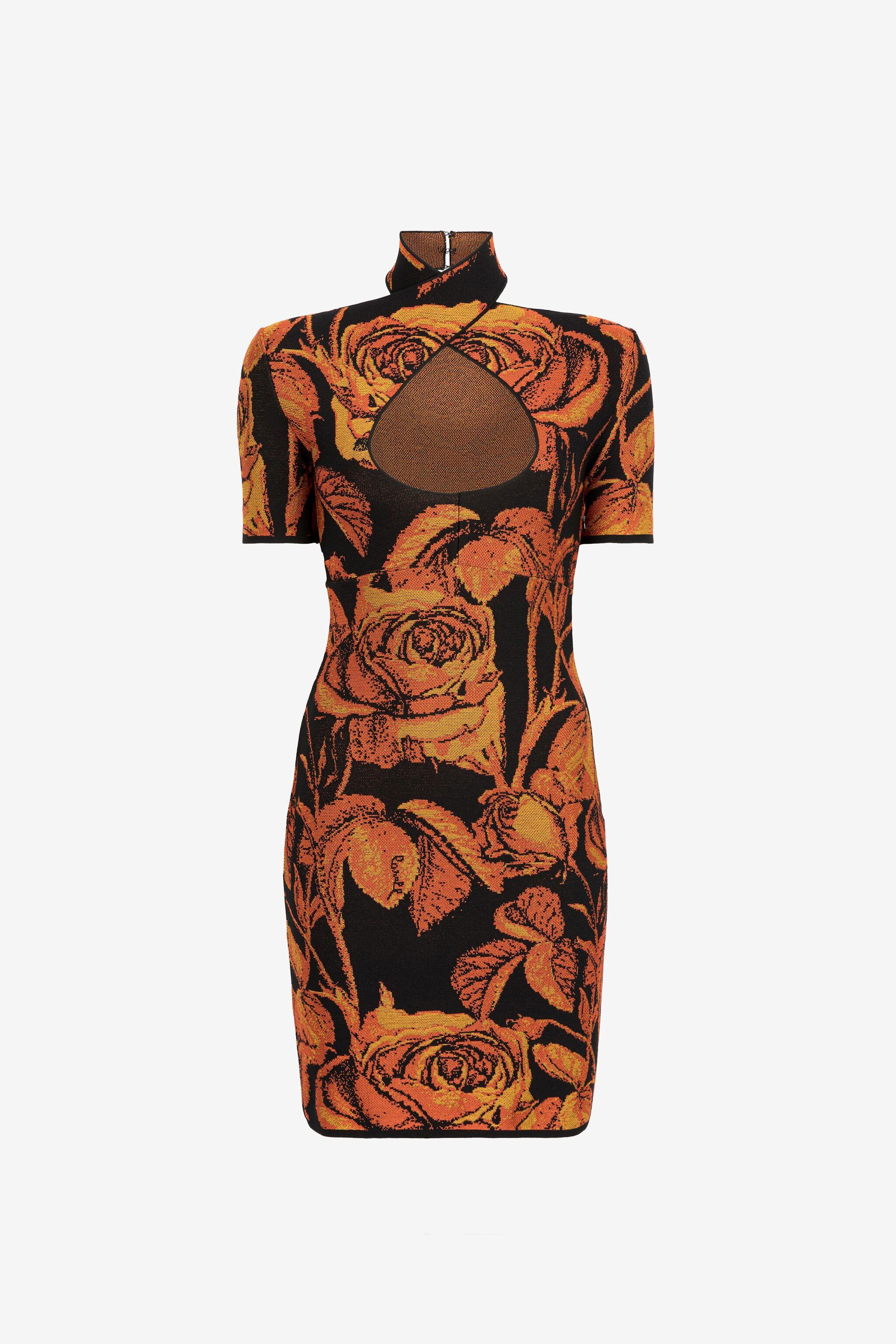 Roberto Cavalli Women's Orange Rose-Jacquard Cut-Out Mini Dress - Dresses
