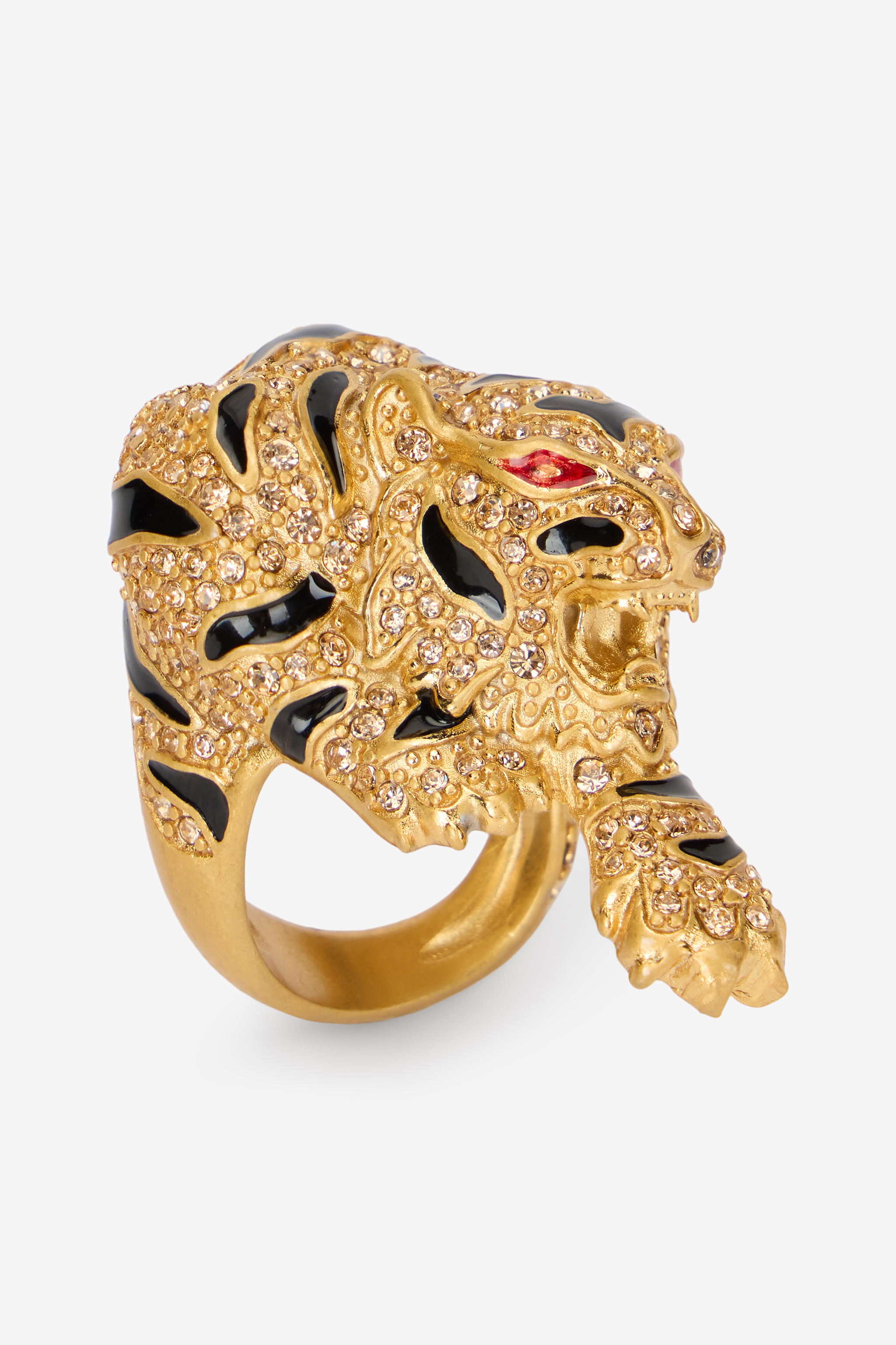 Roberto Cavalli Gold Crystal-embellished Roar Ring
