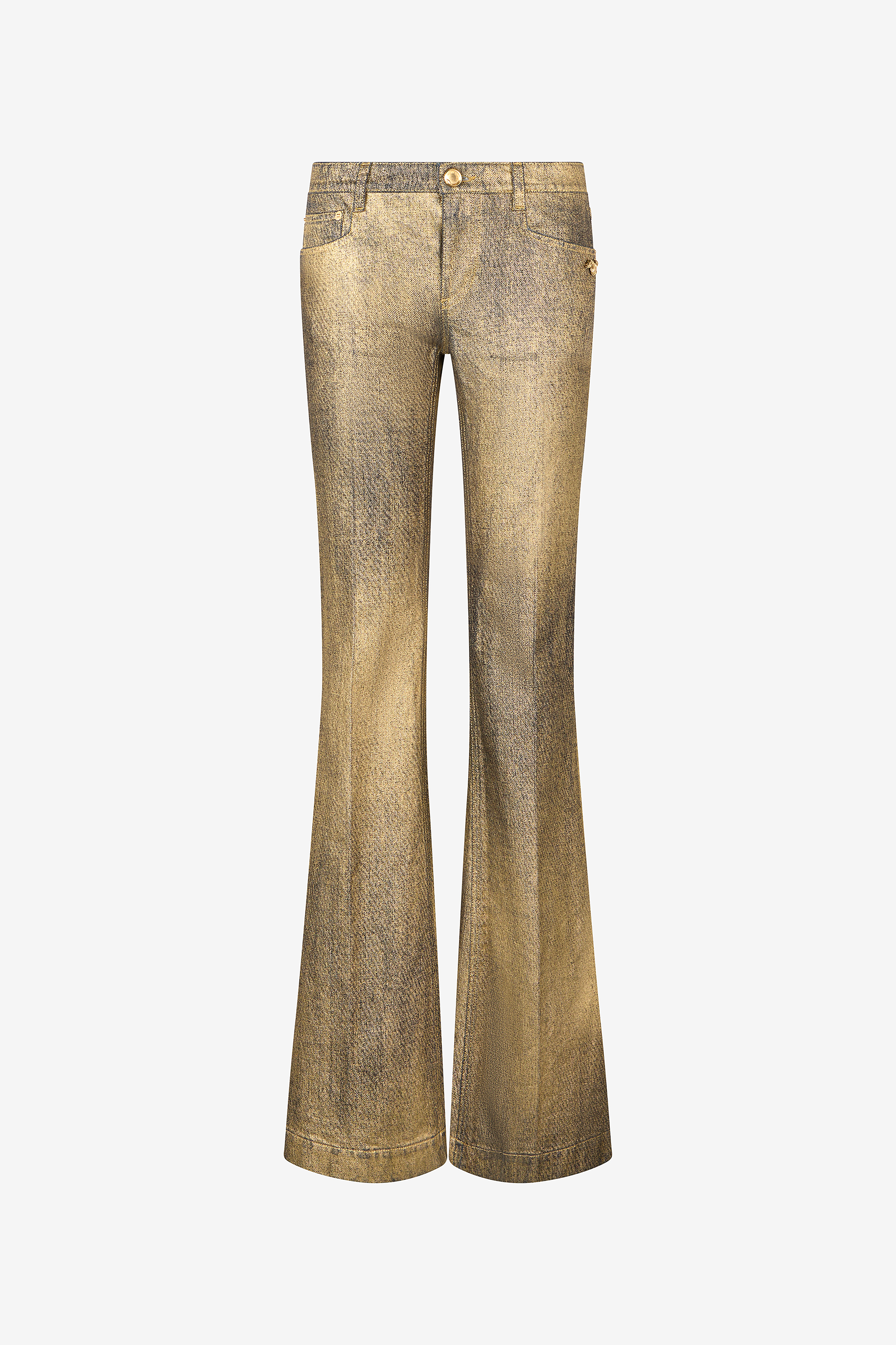 Roberto Cavalli Gold And Blue Flared Jeans With Faded Wash