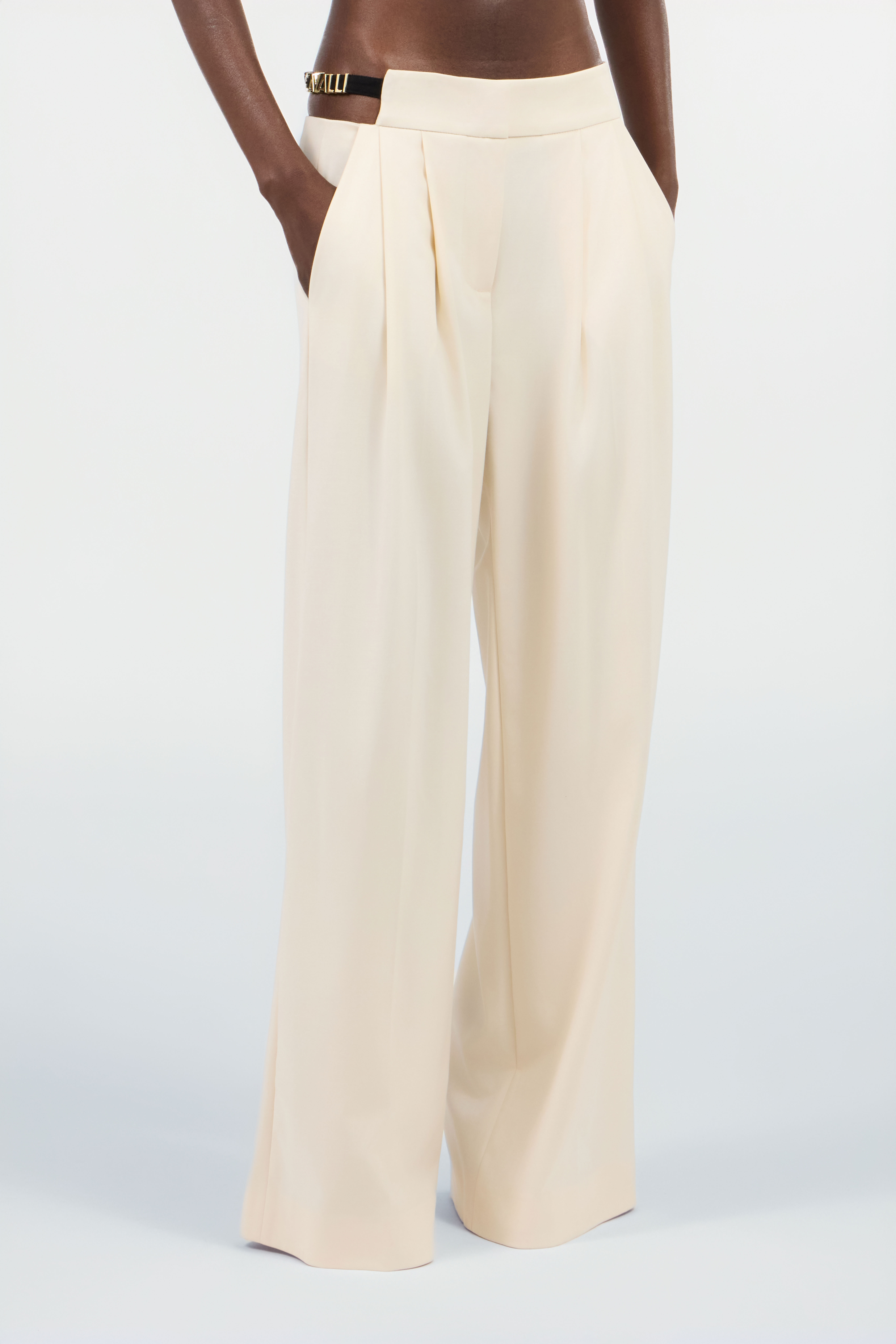 Roberto Cavalli Cream Wide-leg Trousers With Cut-out In White