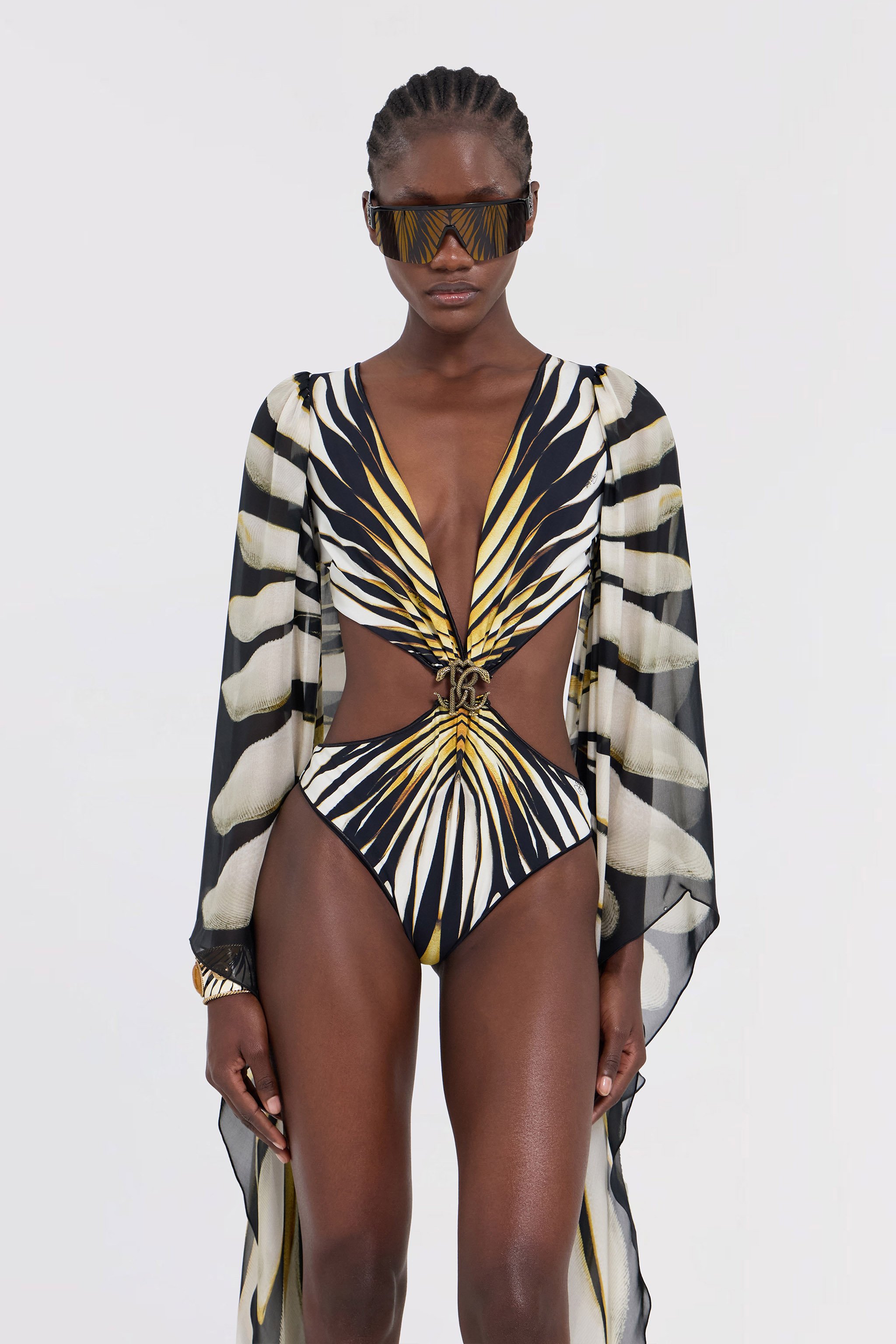 Ray Of Gold Print Cut-out One-Piece Swimsuit