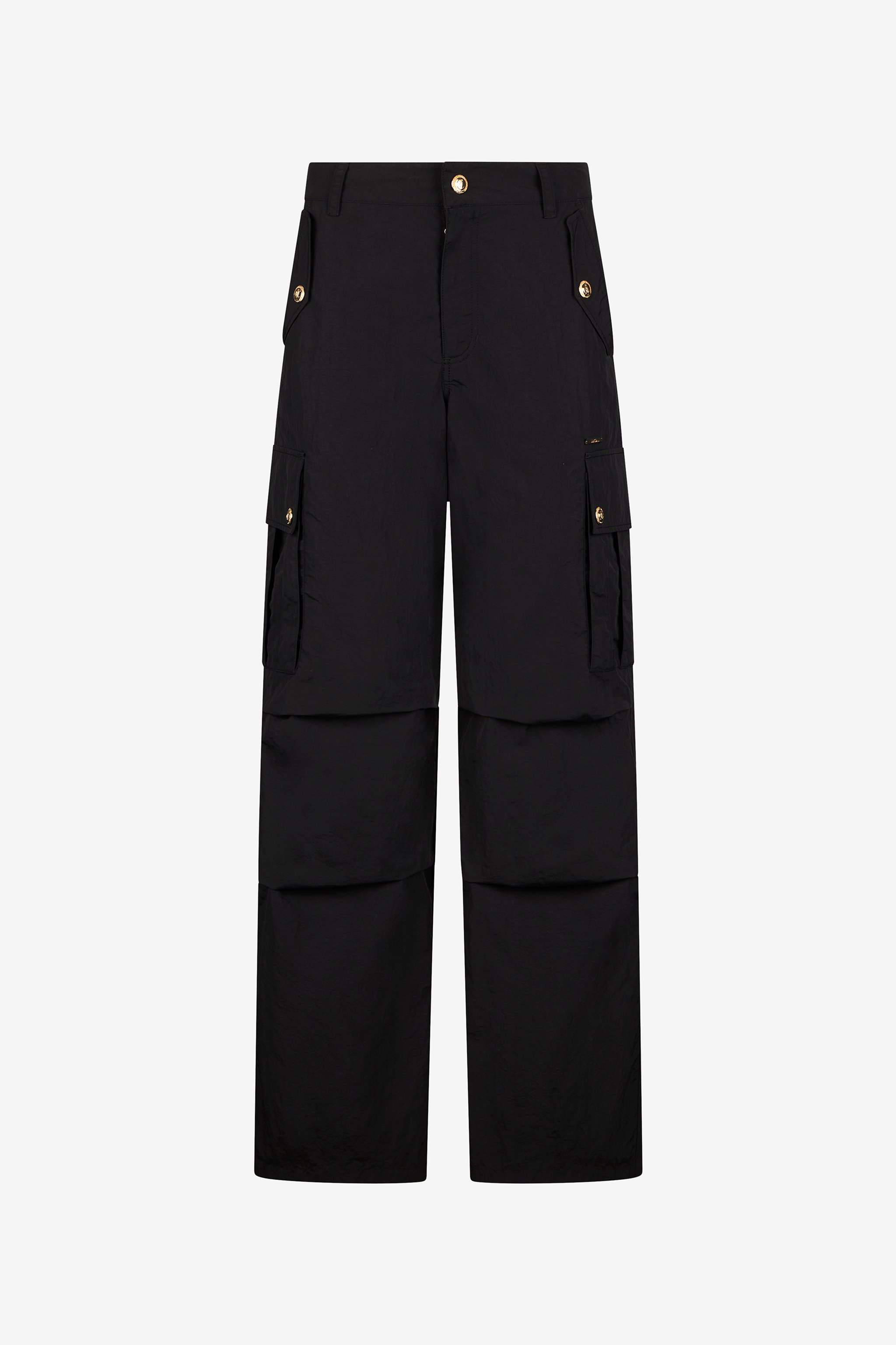 Roberto Cavalli Black Cargo Trousers With Gold Buttons In Black