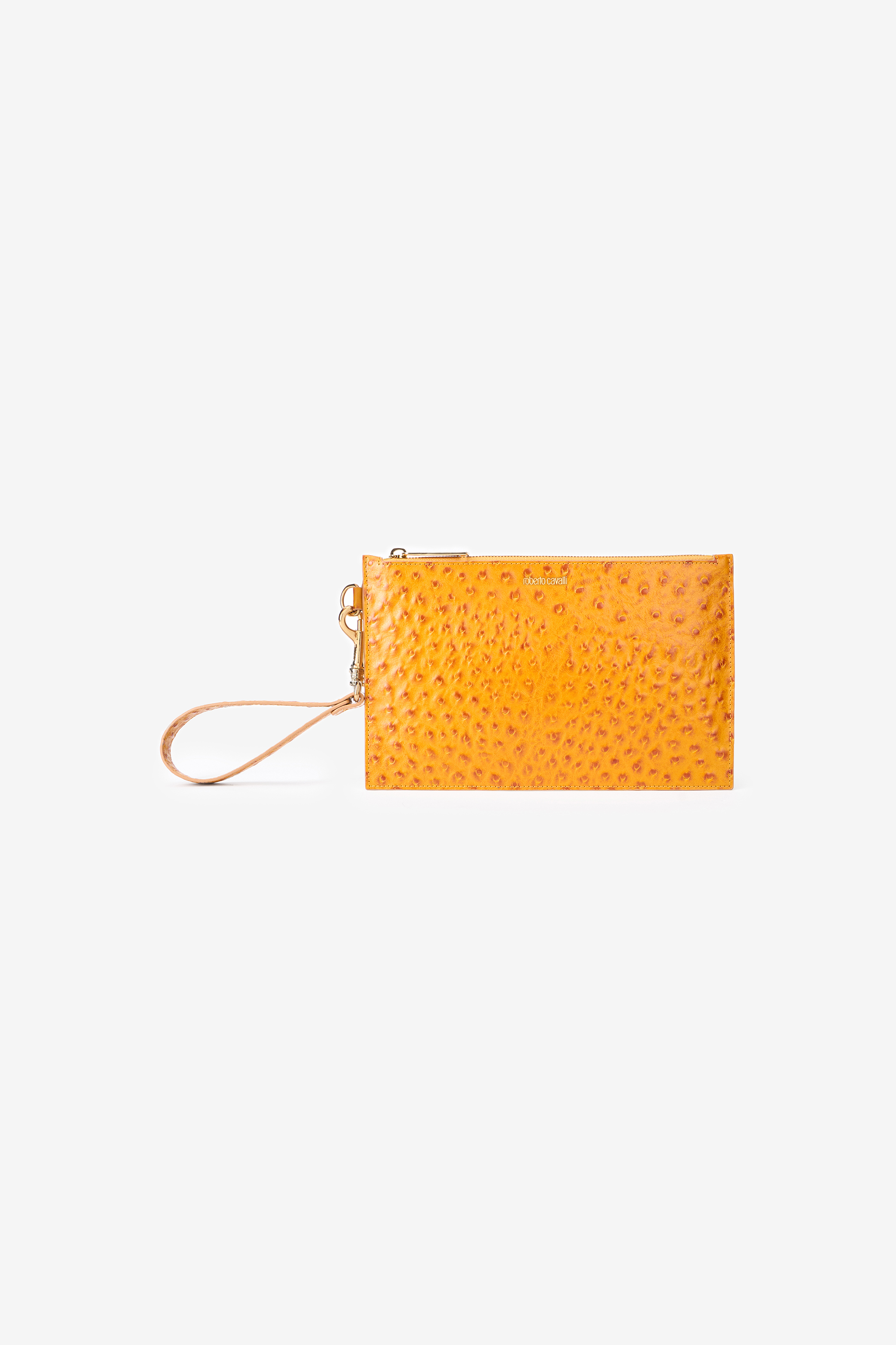 Roberto Cavalli Women's Ochre Clutch In Ostrich-Effect Leather - Ocra