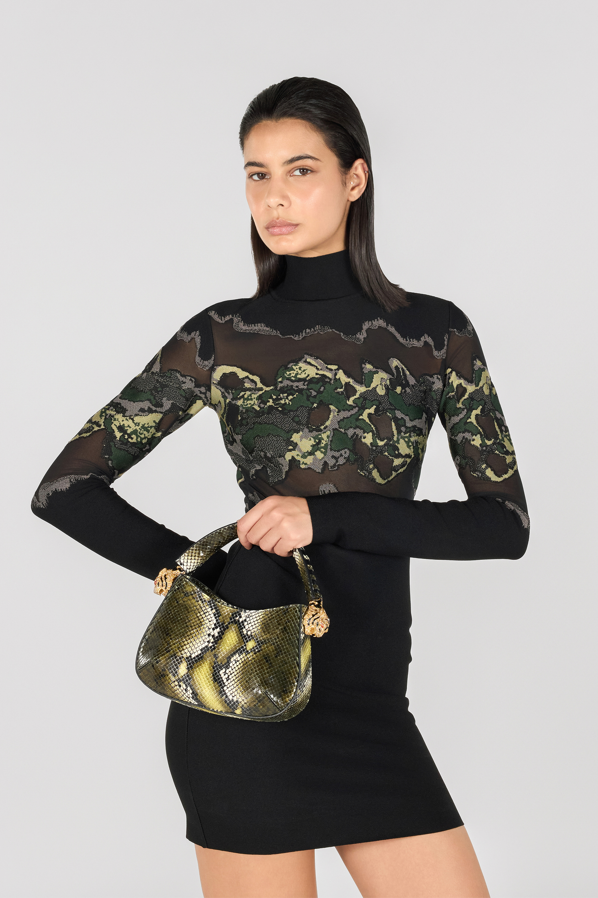 Roberto Cavalli Python-print Roar Bag In Dark Green
