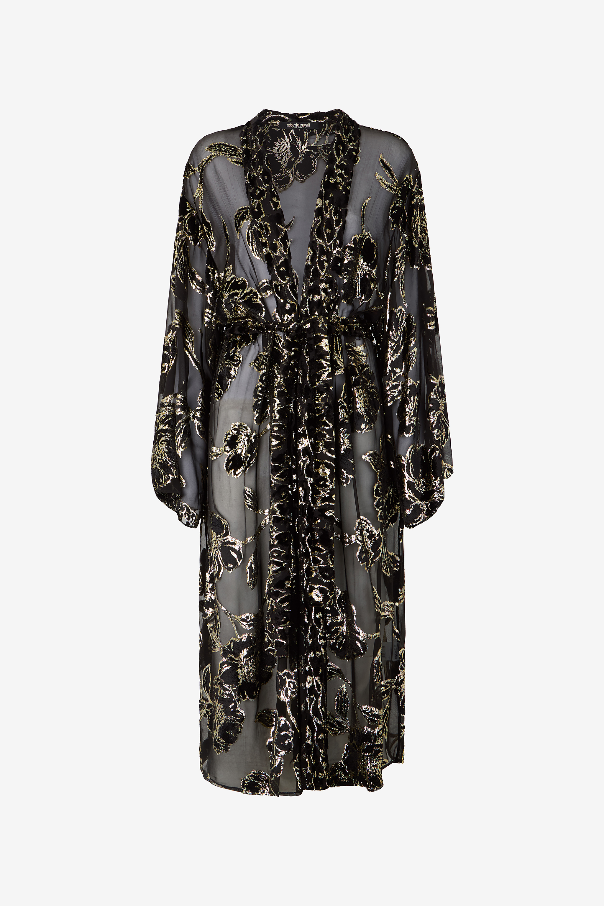 Roberto Cavalli Women's Black See-Through Robe With Floral Pattern