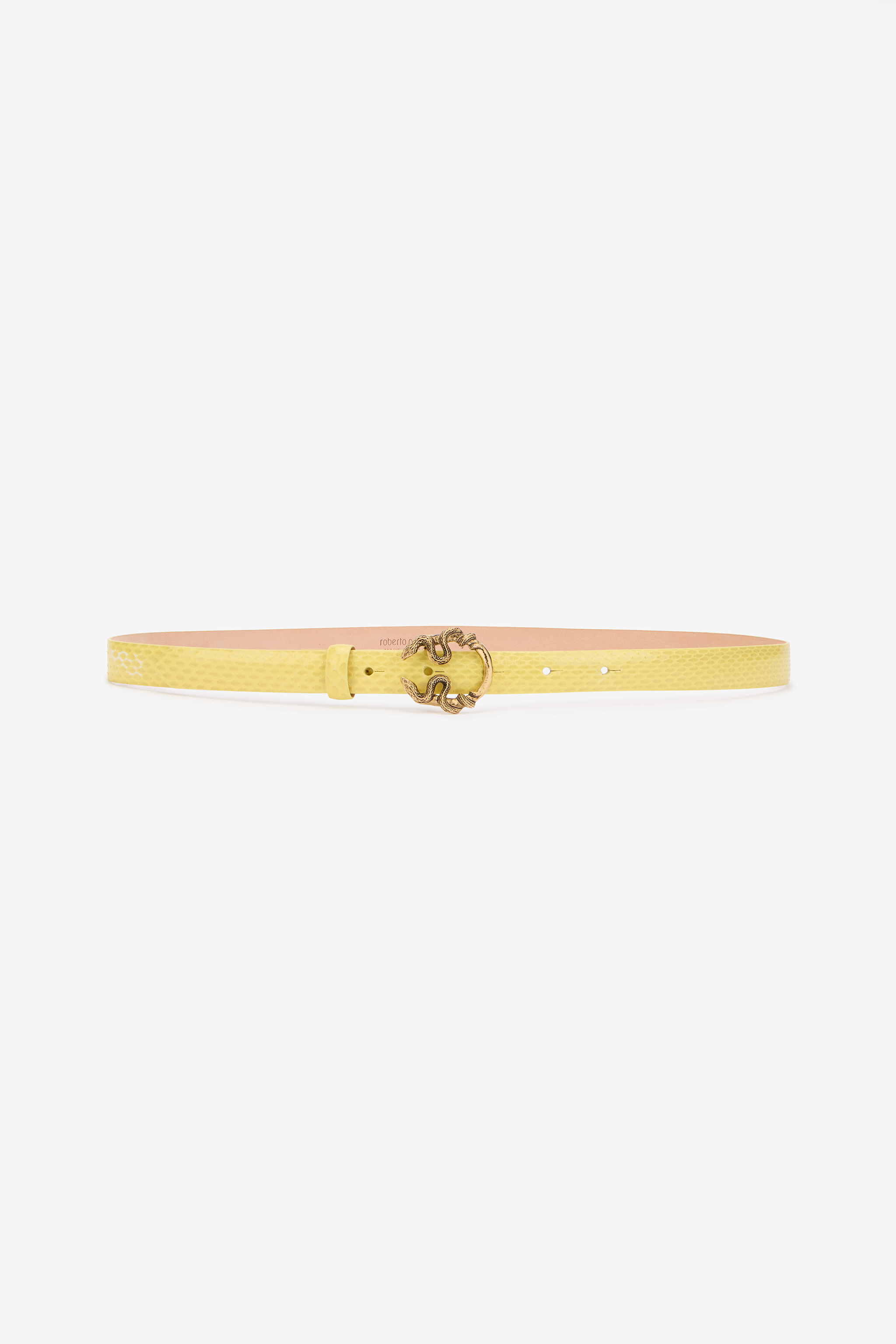 Roberto Cavalli Yellow Leather Belt With Snake Buckle