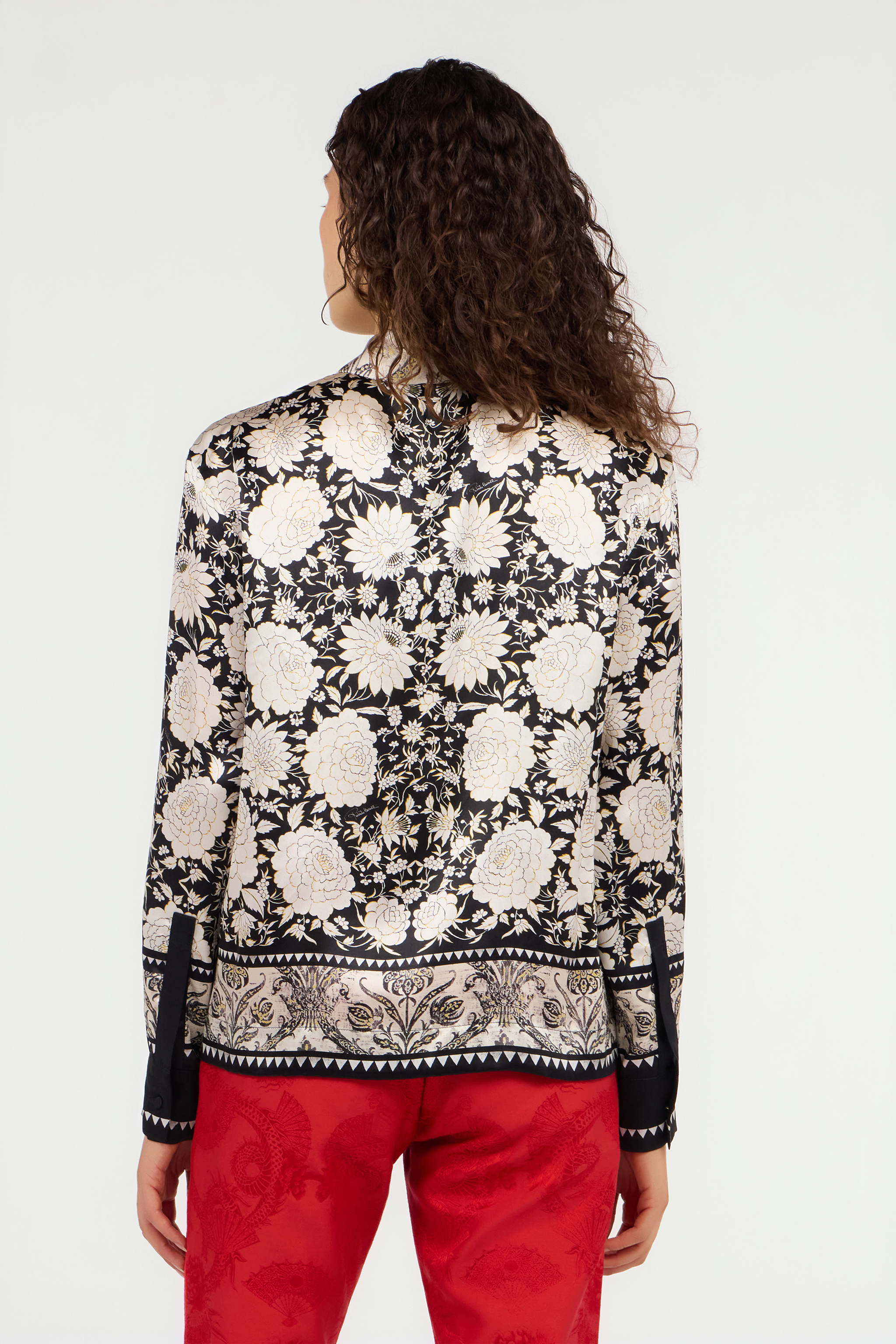 Roberto Cavalli Black And Ivory Floral Print Shirt In Multi