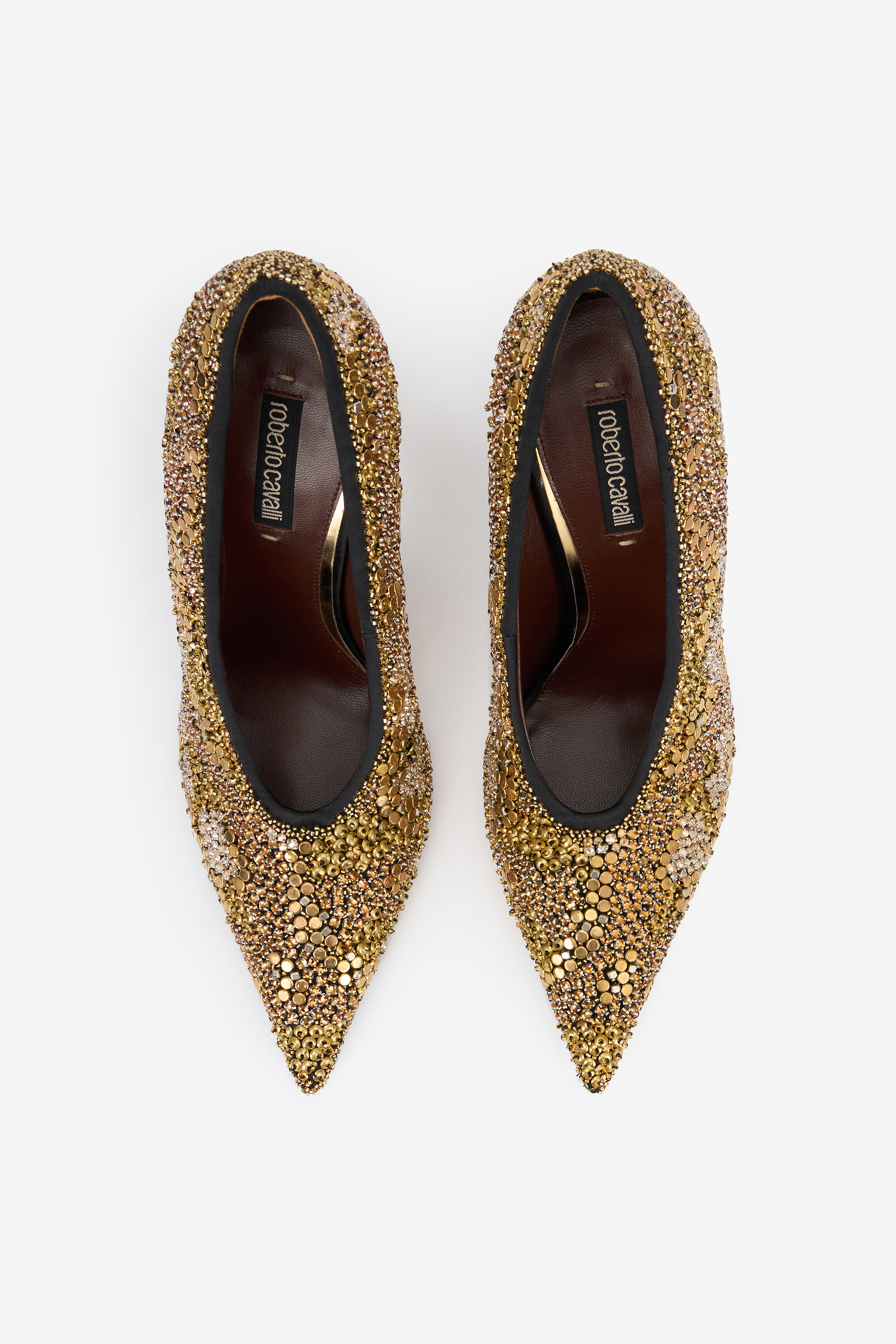 Roberto Cavalli Pointed Embellished Pumps In Gold