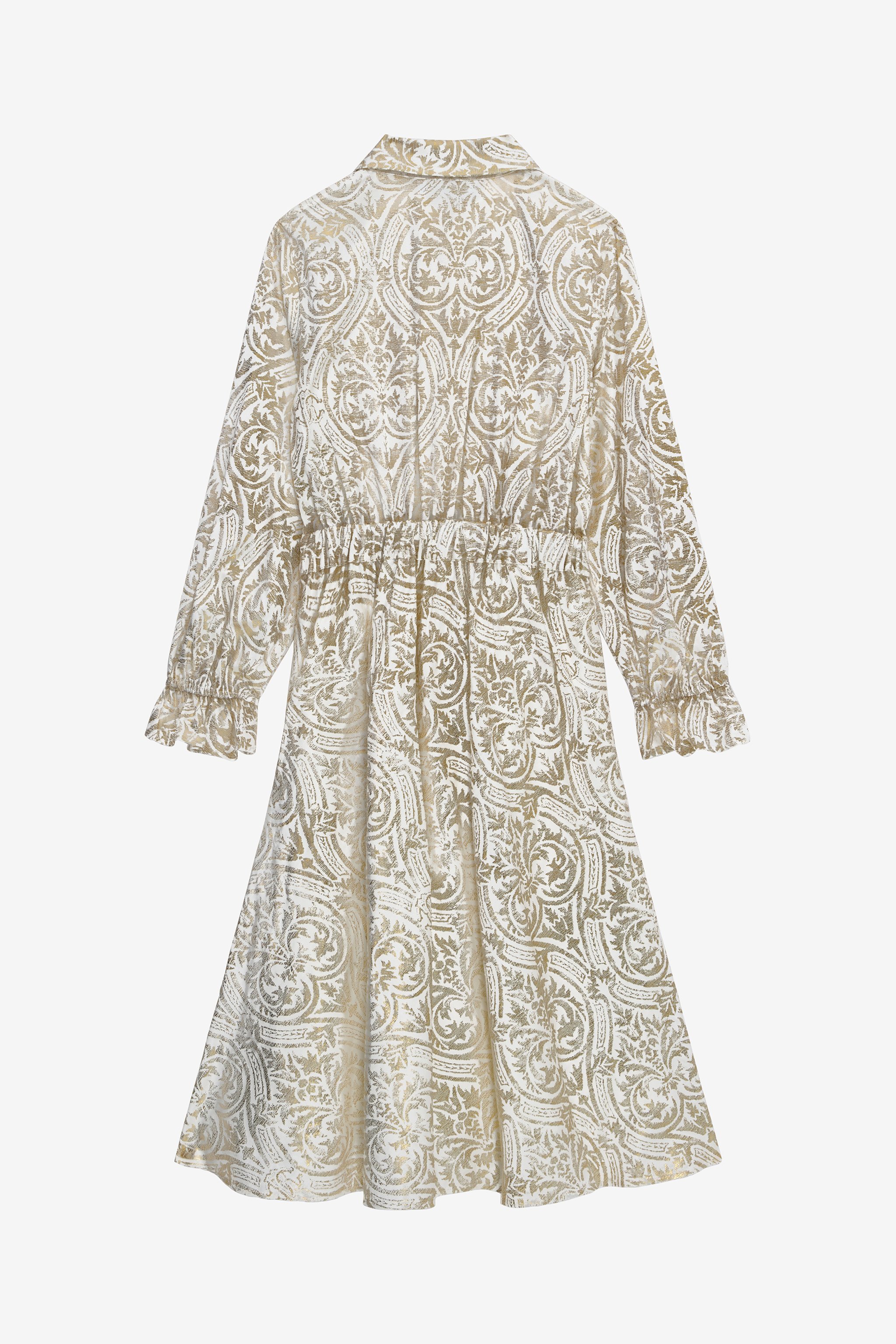 Gold Shirt Dress with Floral Print