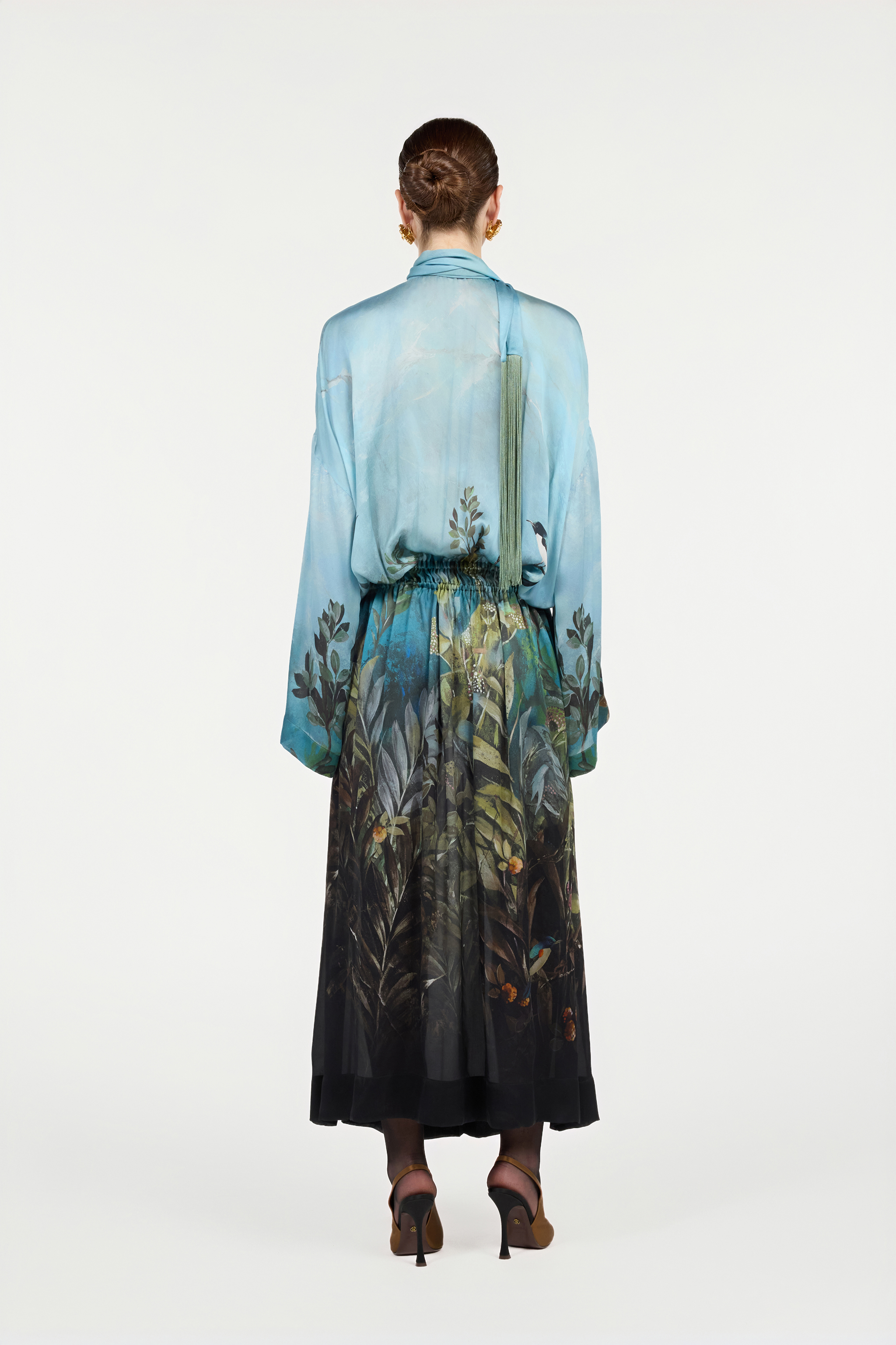 Roberto Cavalli Silk Dress With Nature Print In Multi