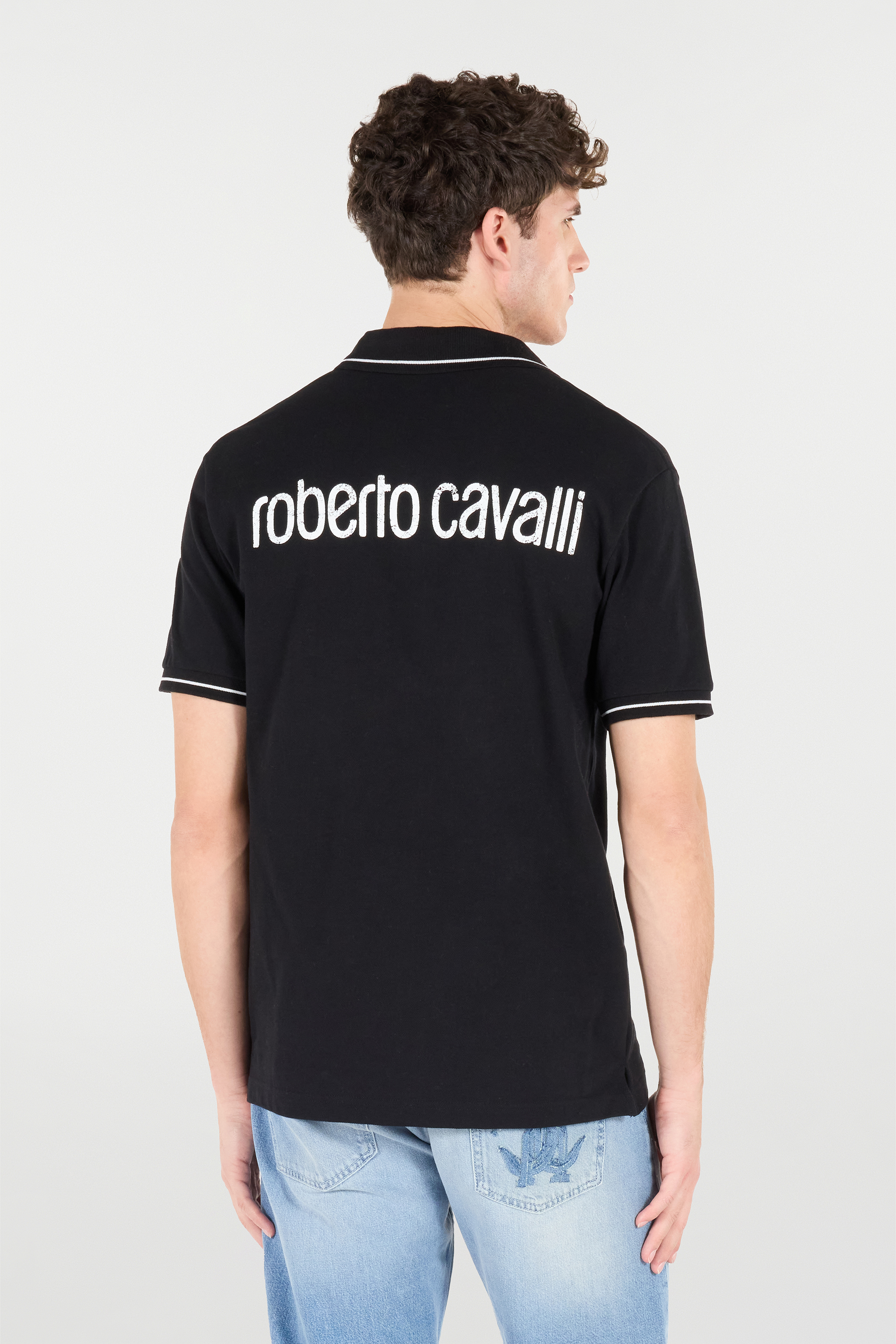 Roberto Cavalli Polo Shirt With Monogram Rc And Logo In Black