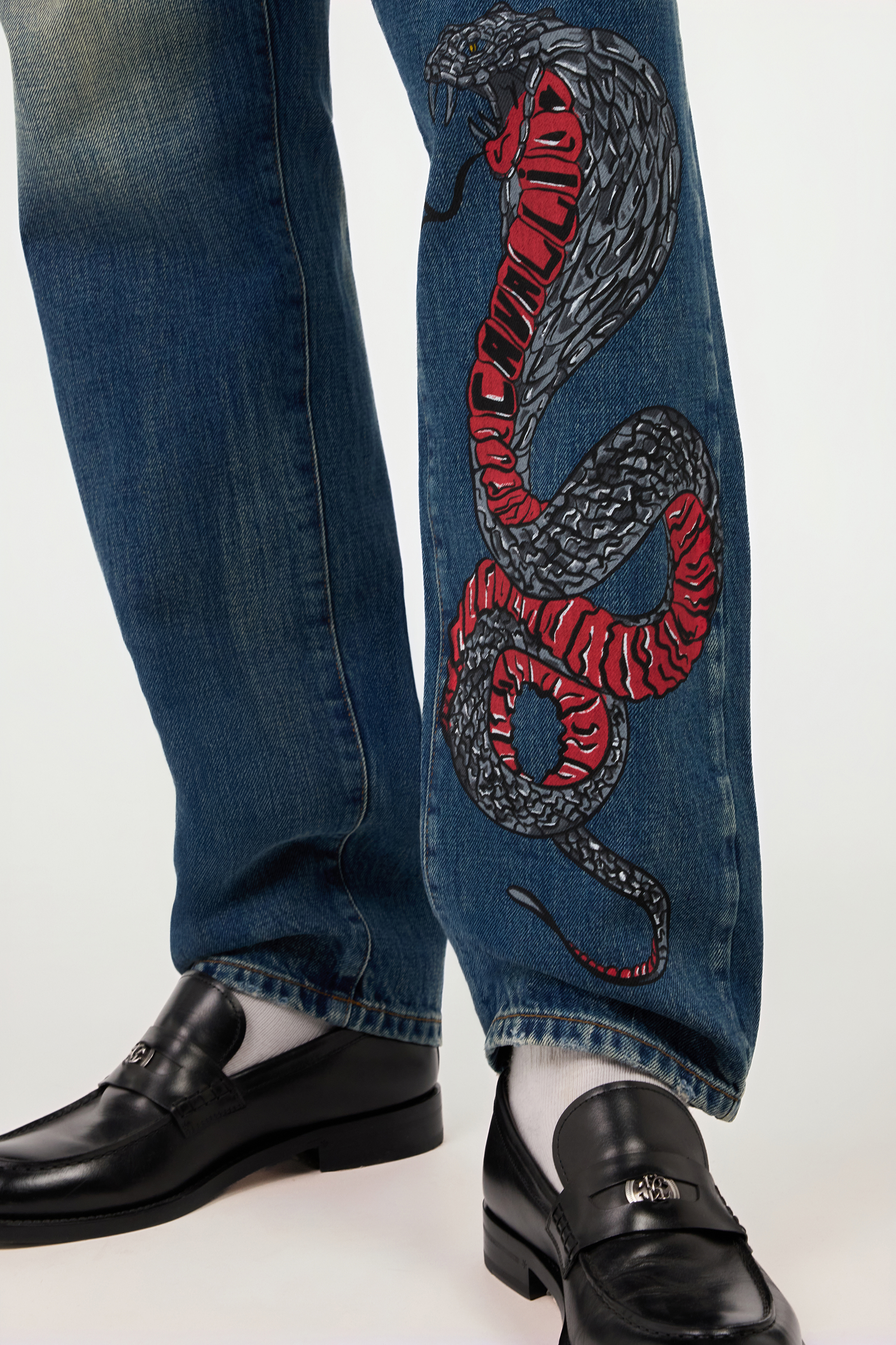 Snake-Print Slim-Fit Jeans