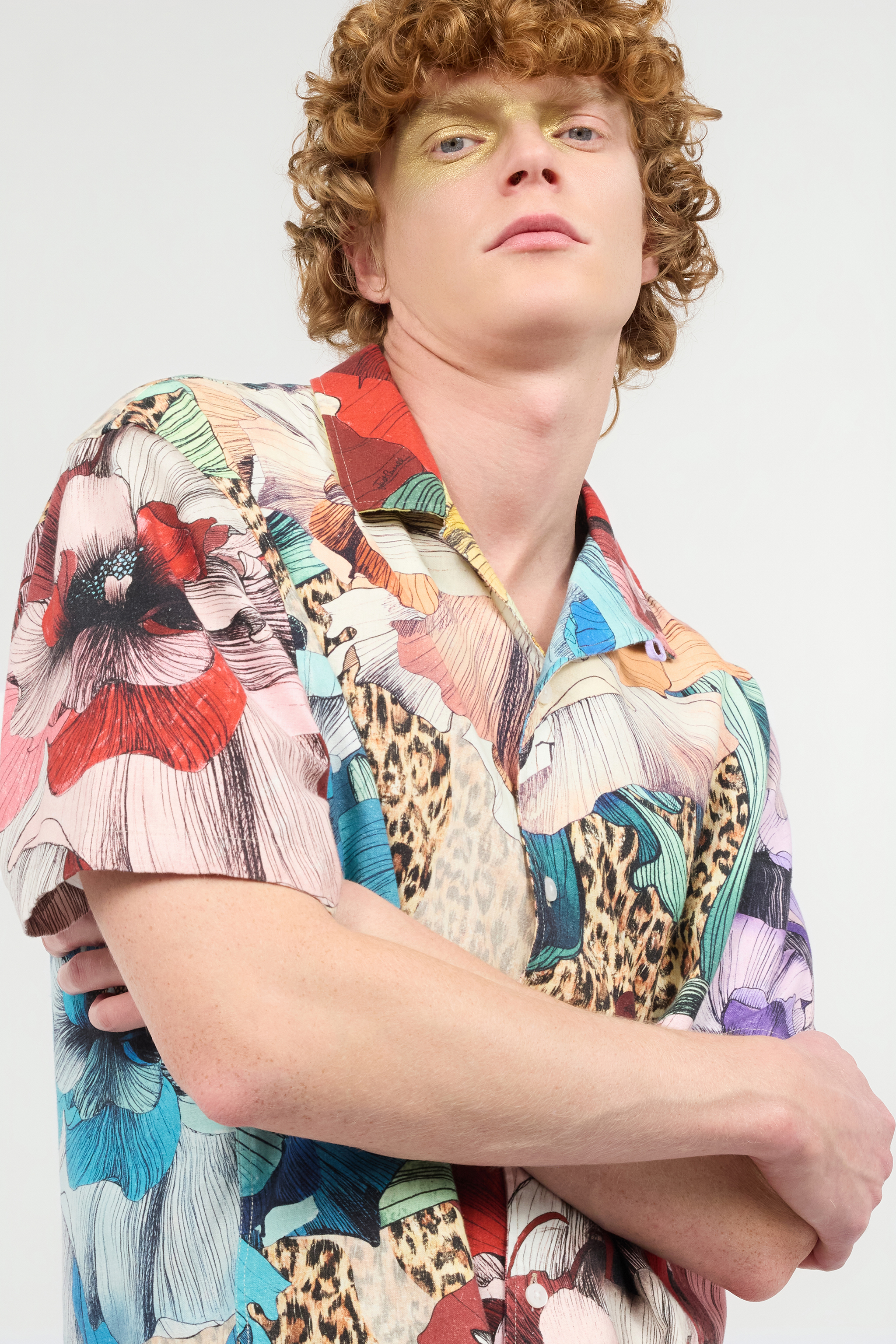 Shirt With Floral And Jaguar Skin Print