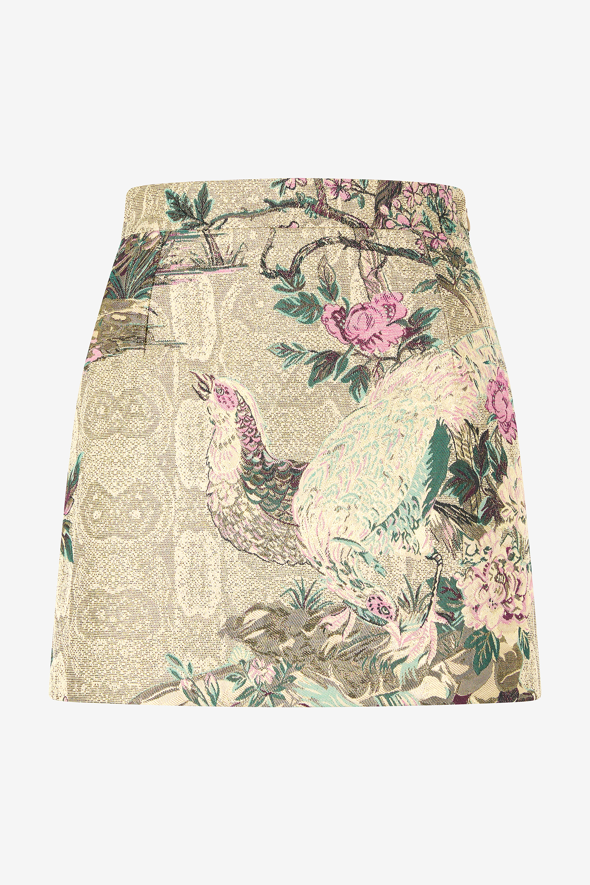 Miniskirt With Oriental Bird Print in Ivory/Pink for Women