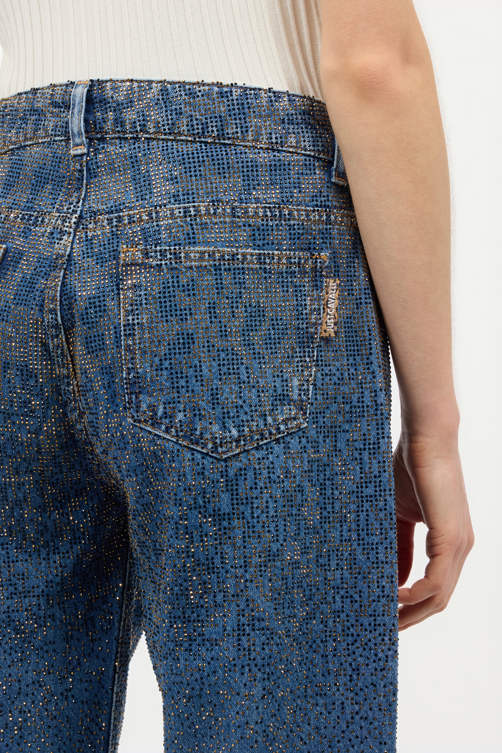 Denim Culotte Jeans With Rhinestones