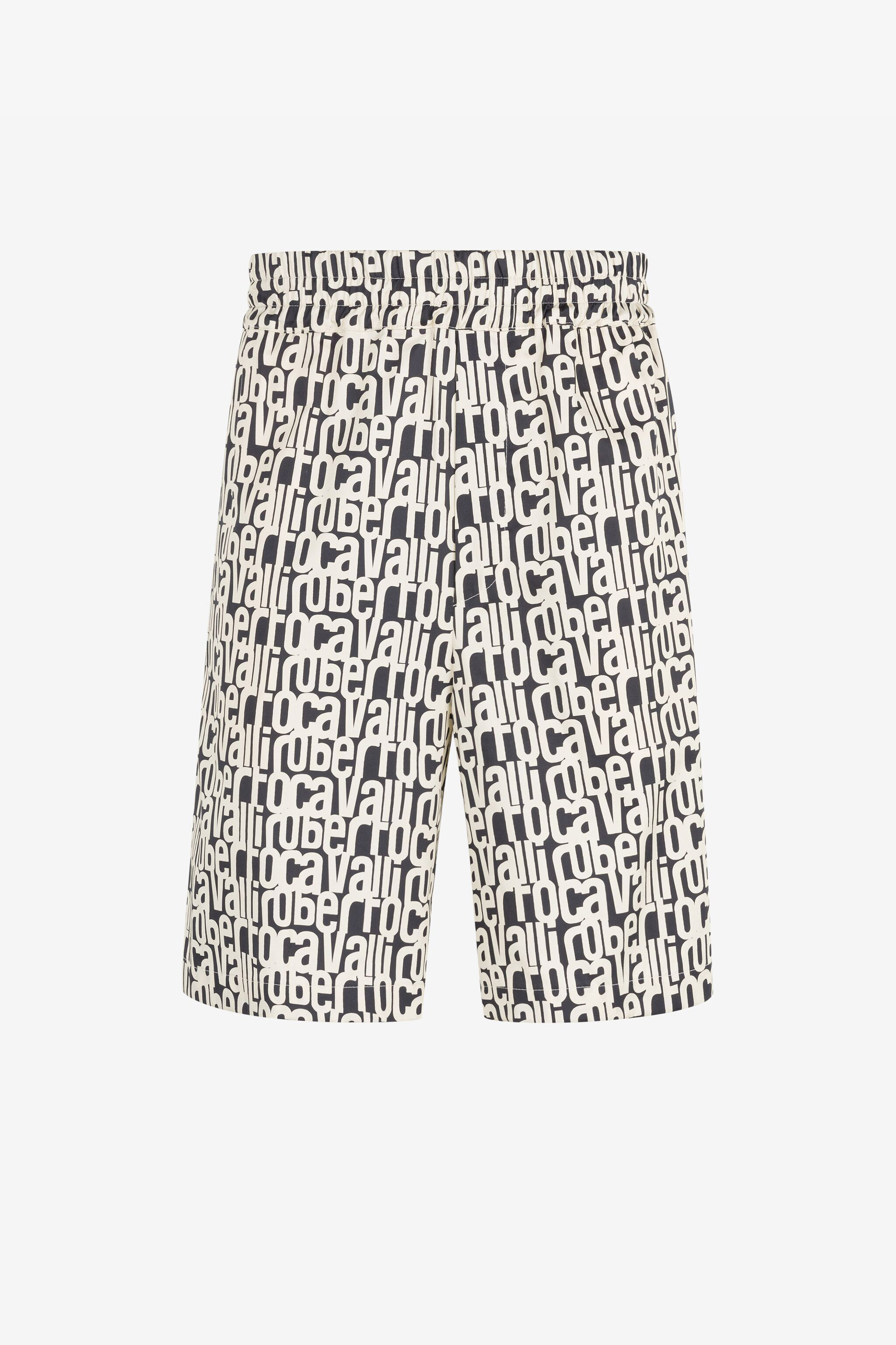 Roberto Cavalli Logo-print Cotton Shorts In Black/white