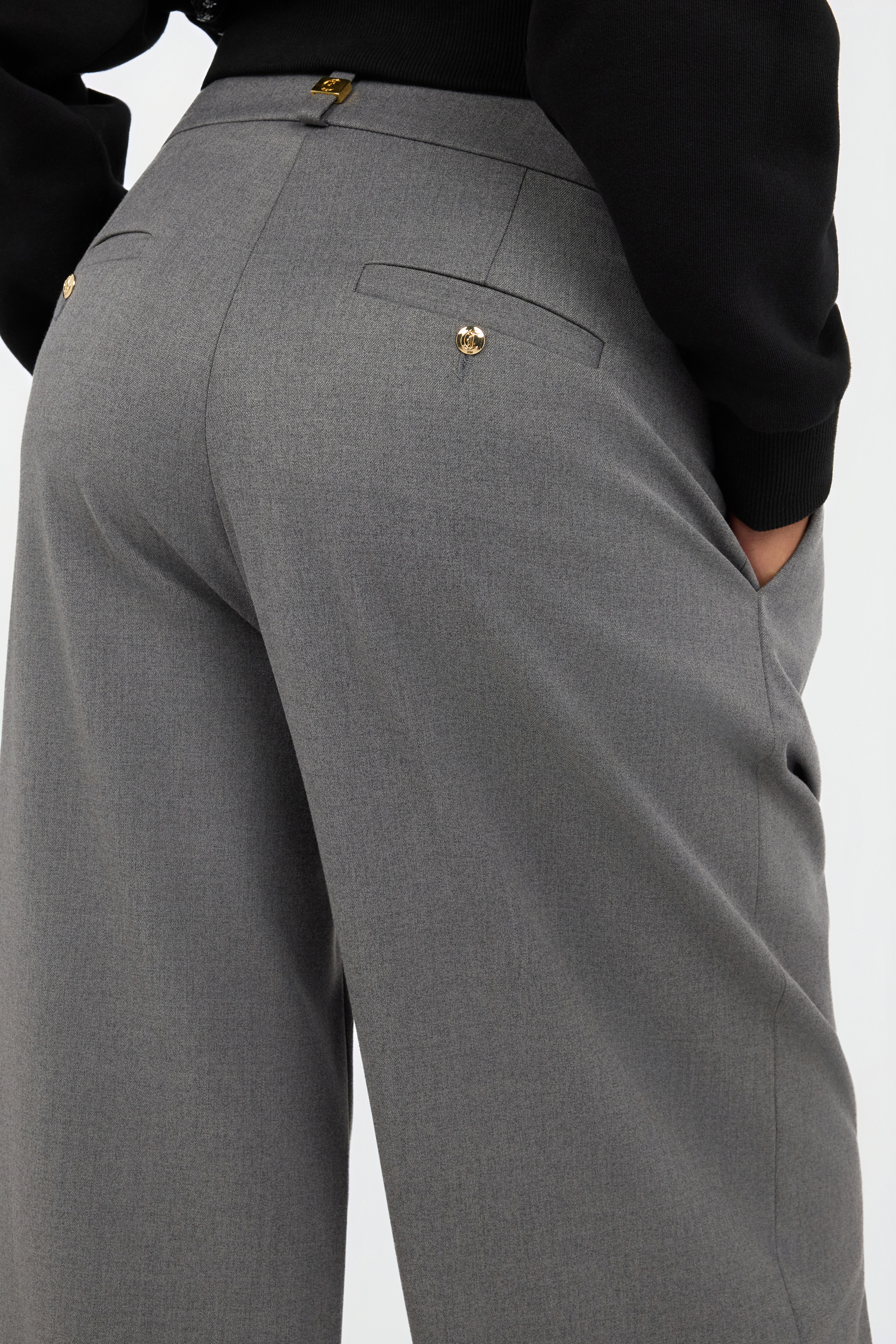 Roberto Cavalli Grey Pleated Wide Leg Trousers In Gray