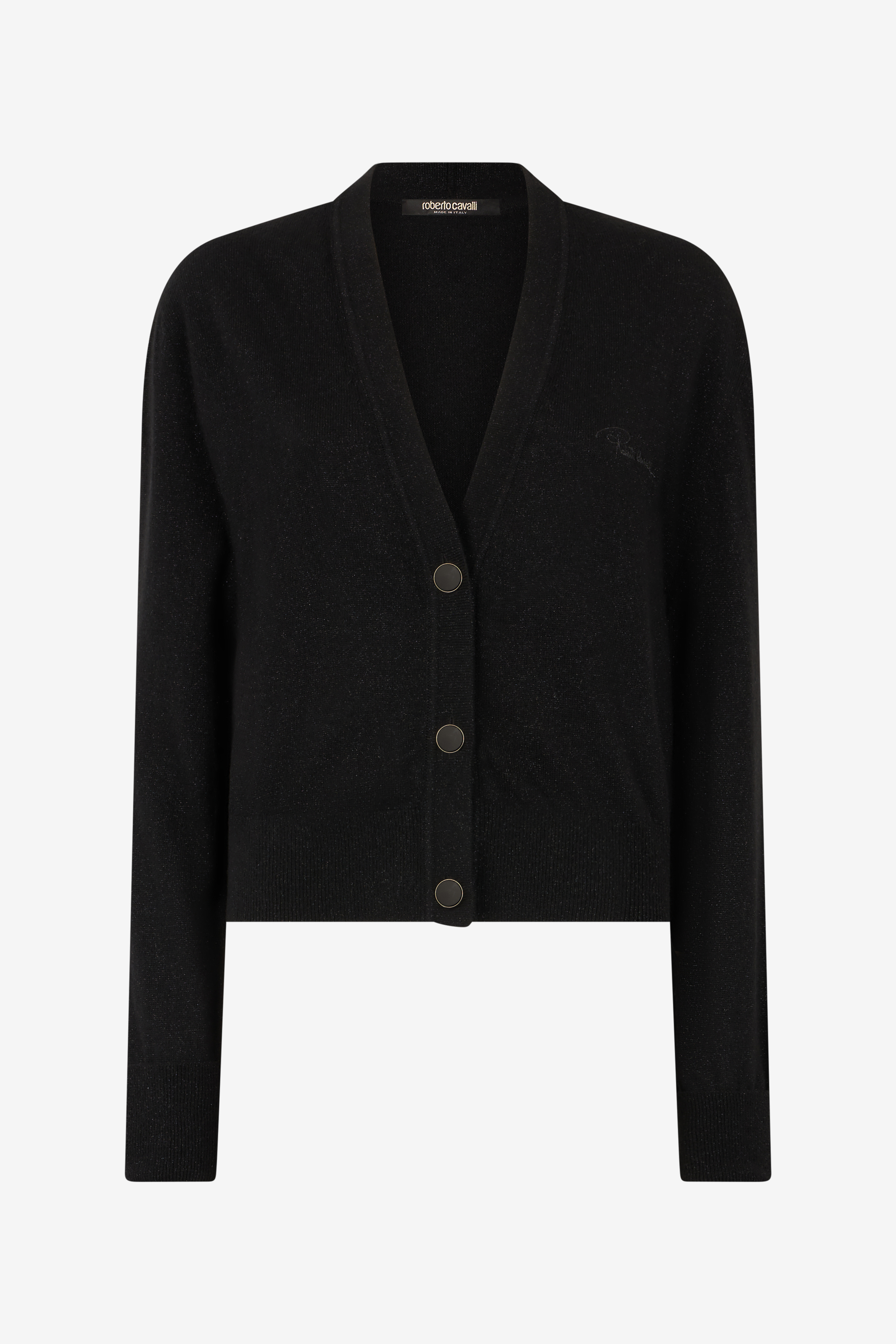 Roberto Cavalli Cropped Button-up Cardigan In Black