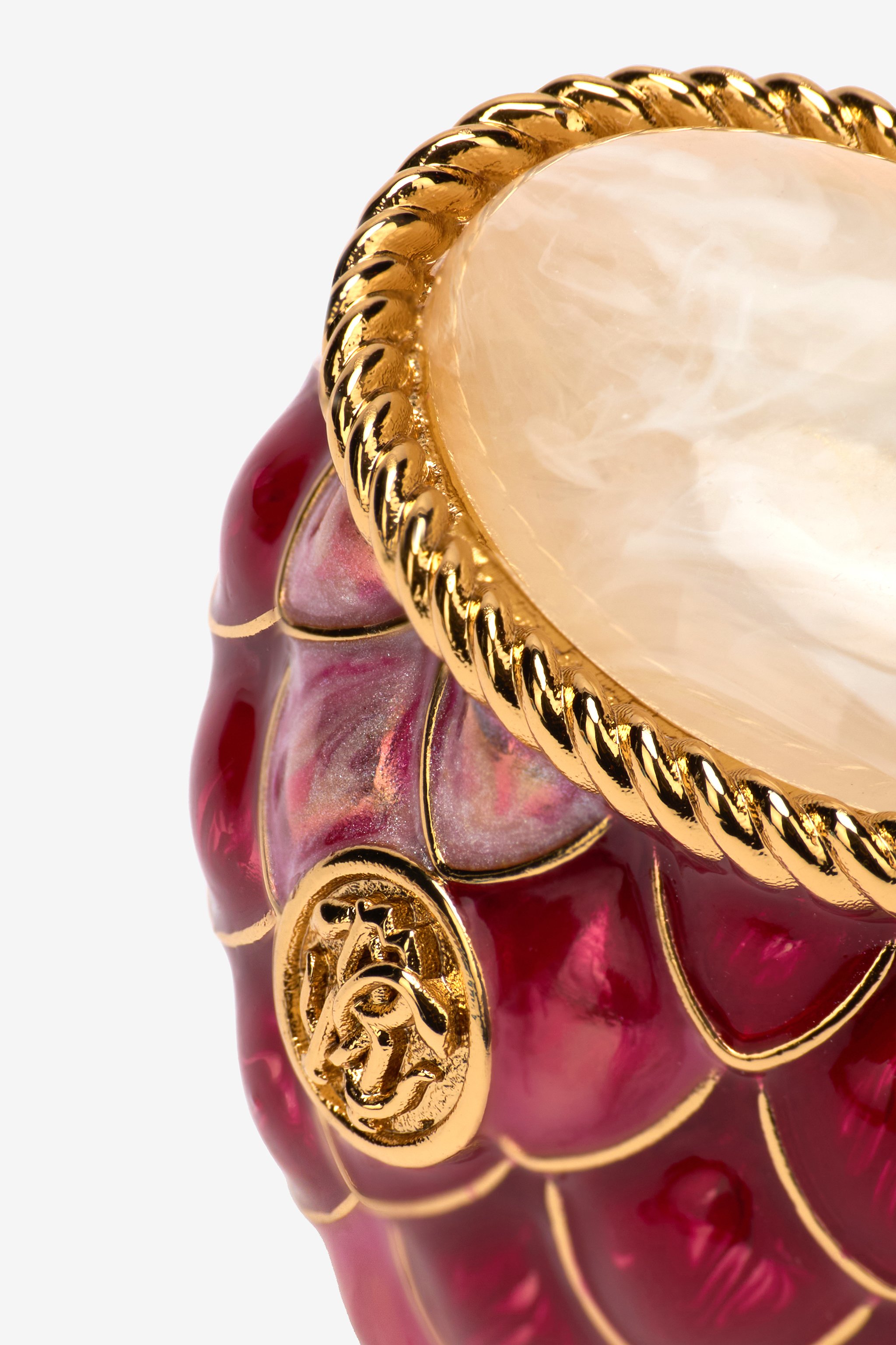Roberto Cavalli Cocktail Ring With Scales And Stone In Multi Red/bianco/oro
