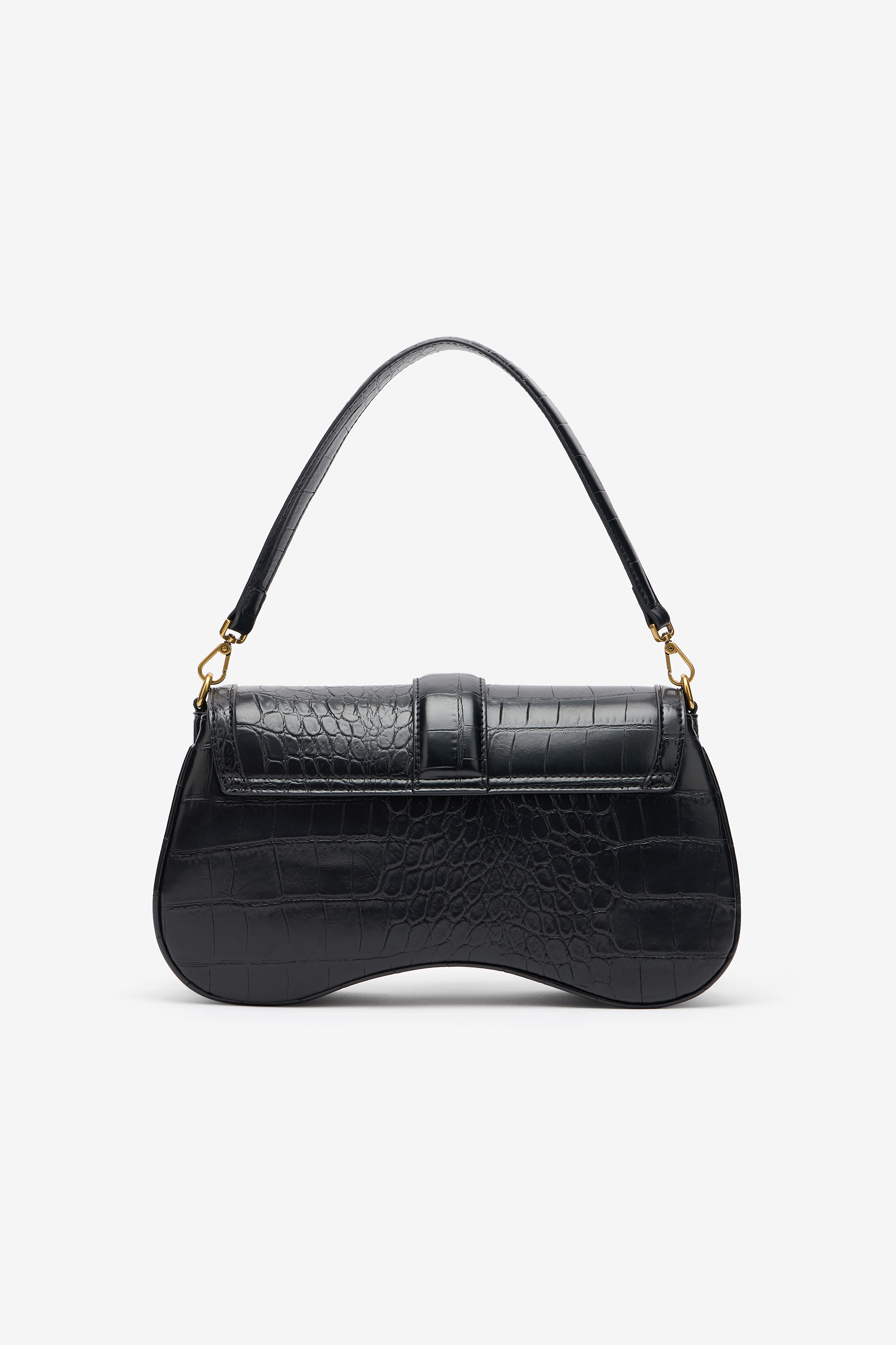 Roberto Cavalli Black Studded Saddle Shoulder Bag With Snake Buckle In Black