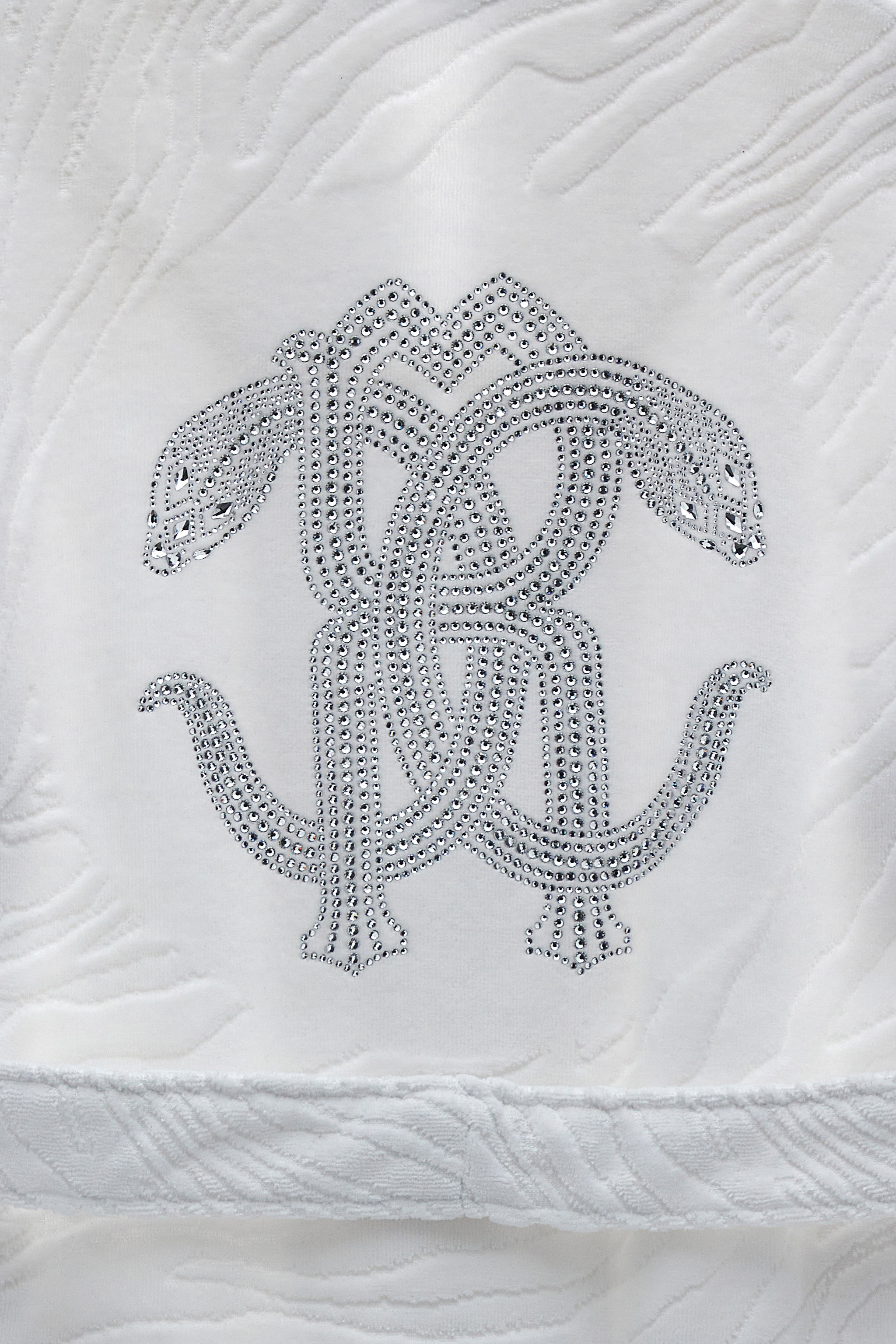 Roberto Cavalli Crystal Snakes Terry Cotton Bathrobe. In White