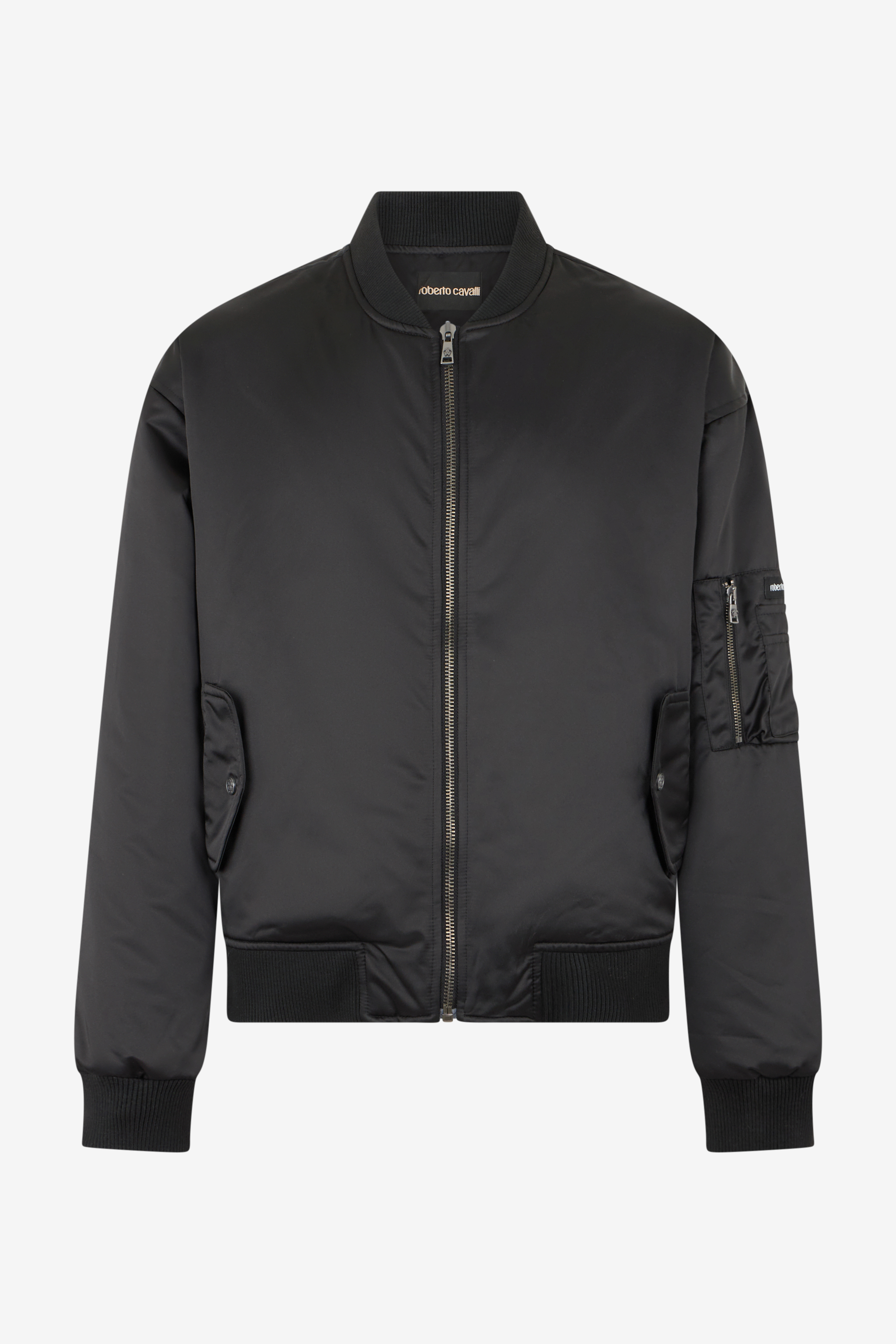 Roberto Cavalli Men's Black Bomber Jacket With Monogram Rc - Coats & Jackets