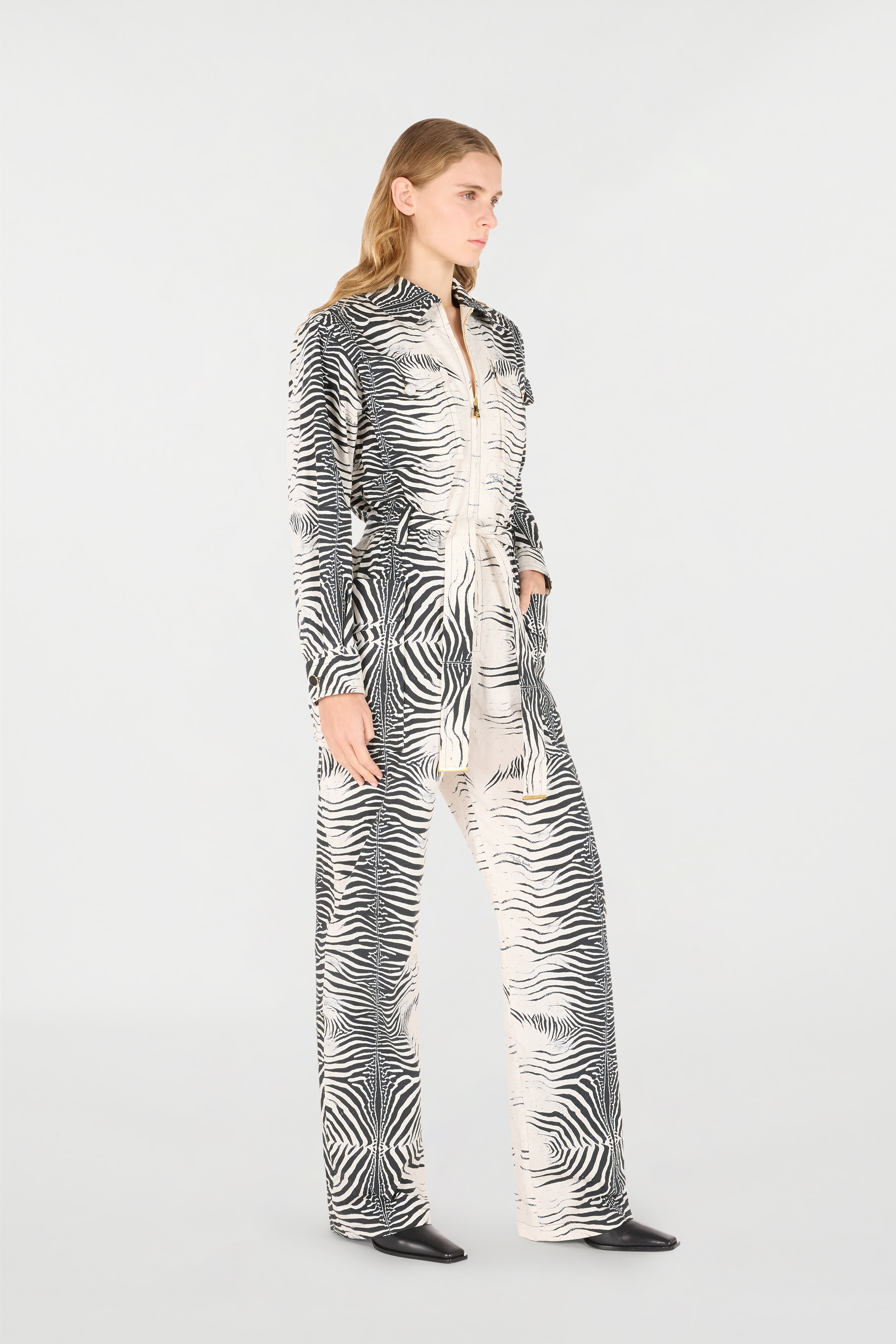 Roberto Cavalli Zebra-print Jumpsuit In Black/white