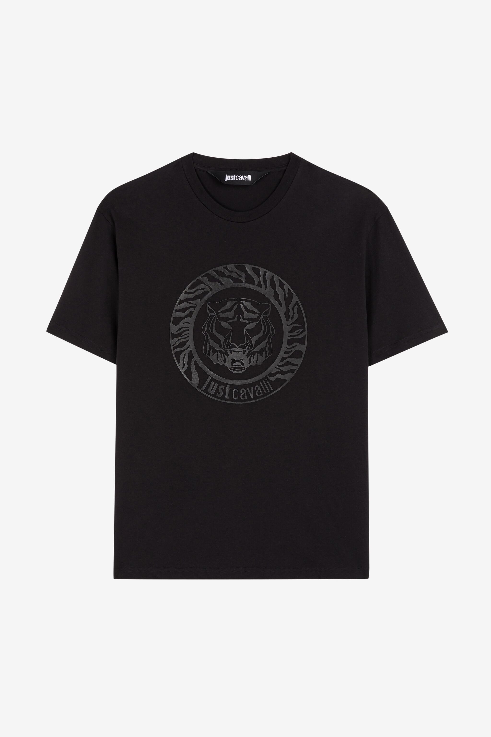 Just Cavalli Logo-Print Cotton T-Shirt in BLACK for Men | Roberto