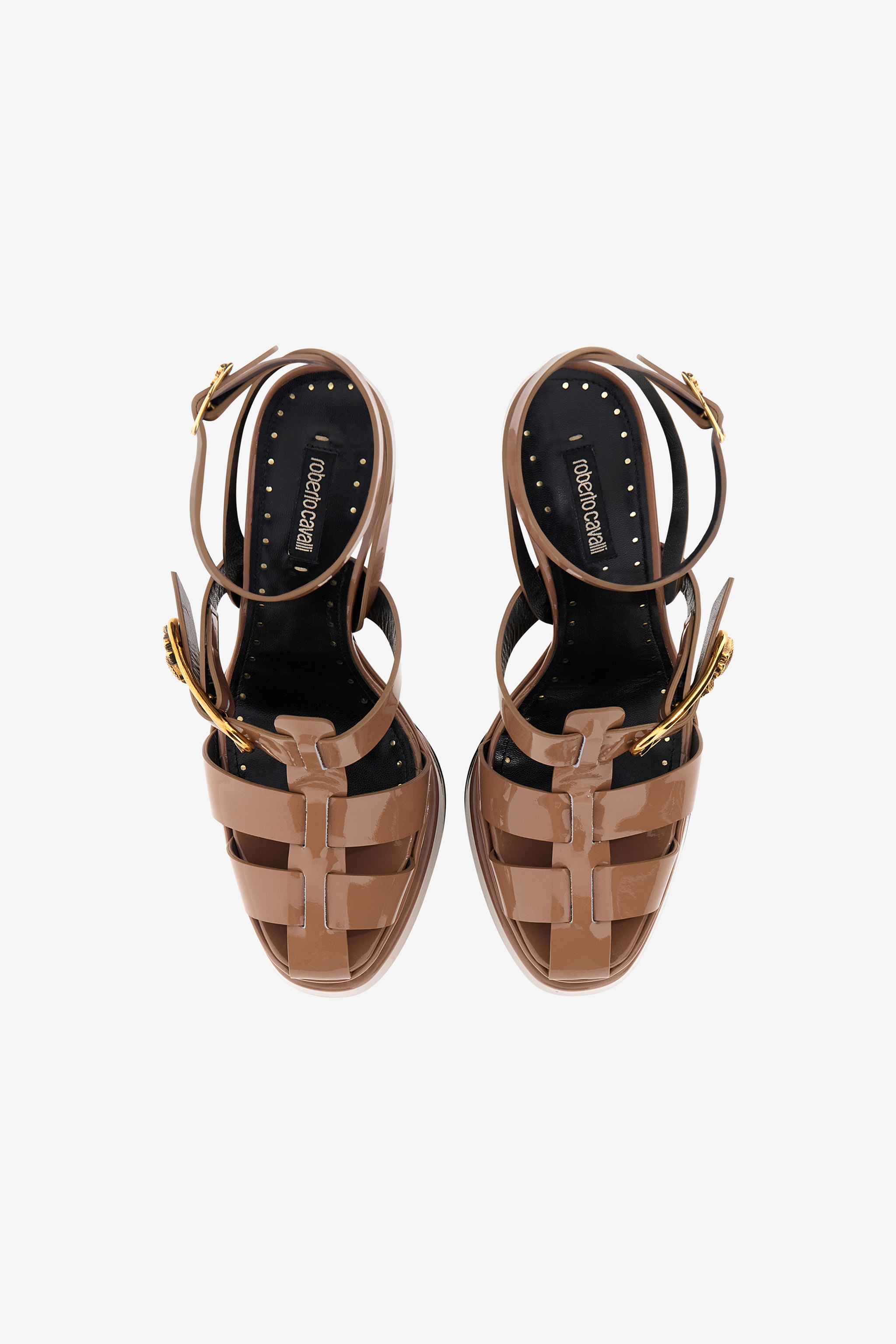 Roberto Cavalli Platform Sandal With Logo In Brown