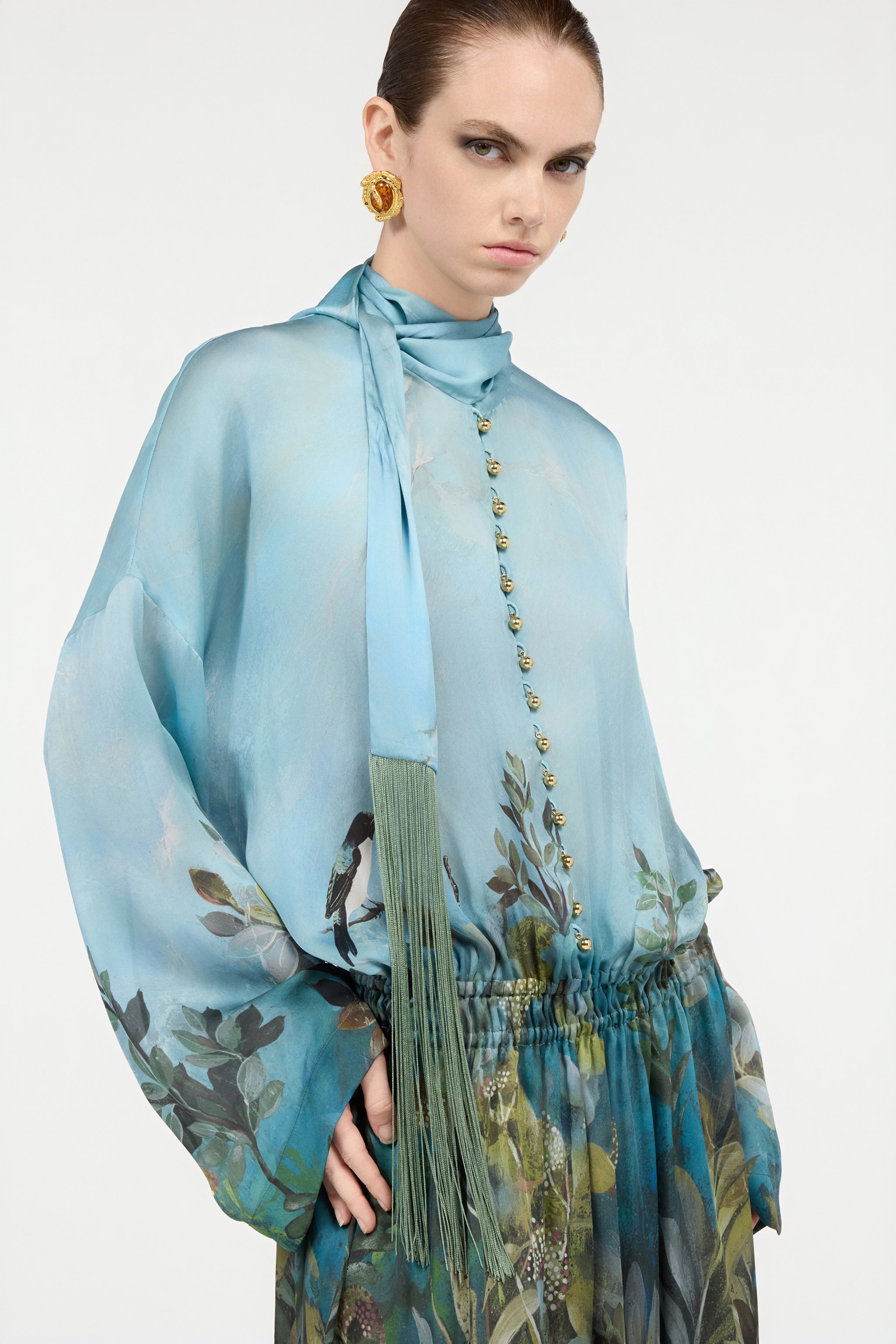 Roberto Cavalli Silk Dress With Nature Print In Multi