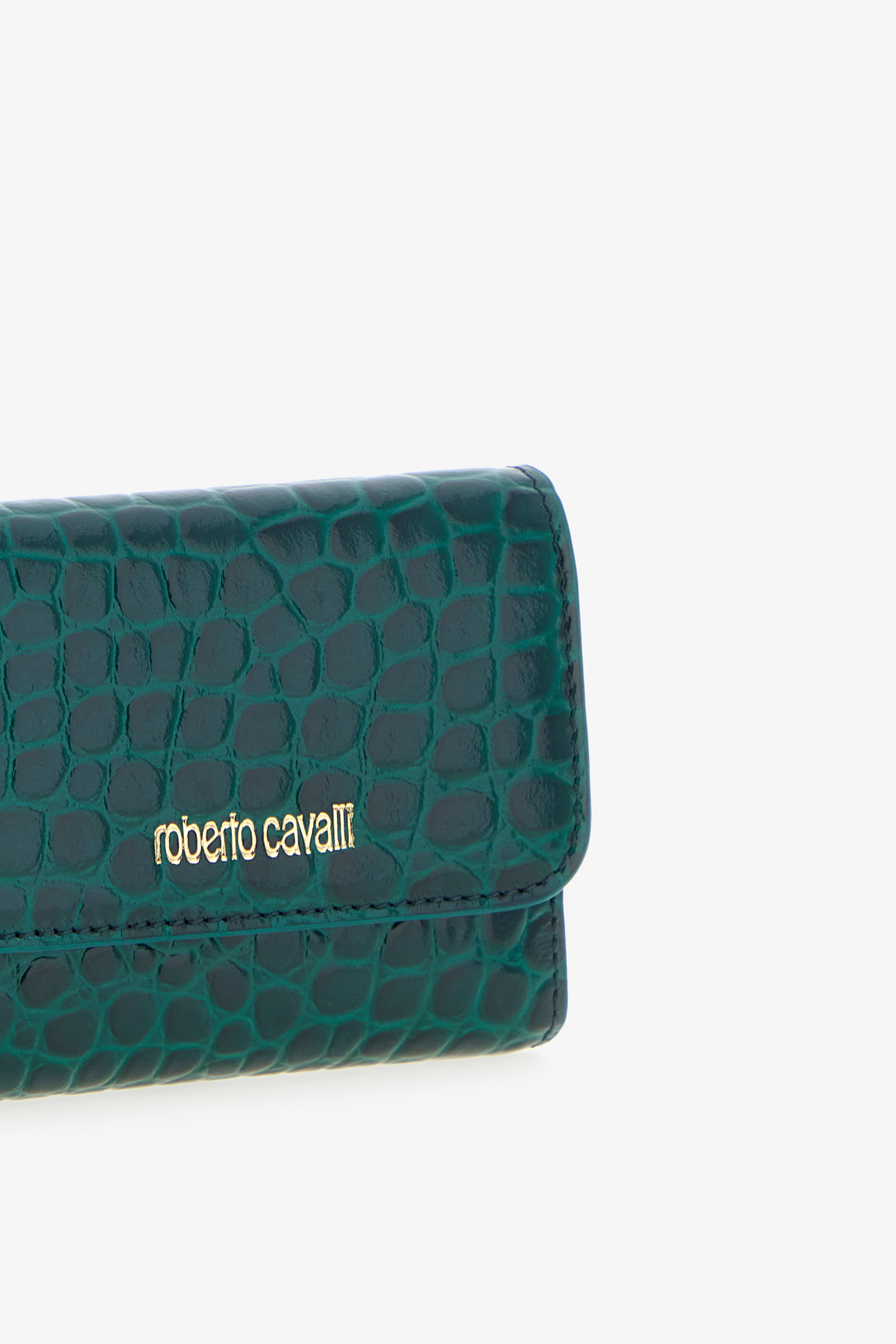 Roberto Cavalli Crocodile-print Wallet In Dark Green