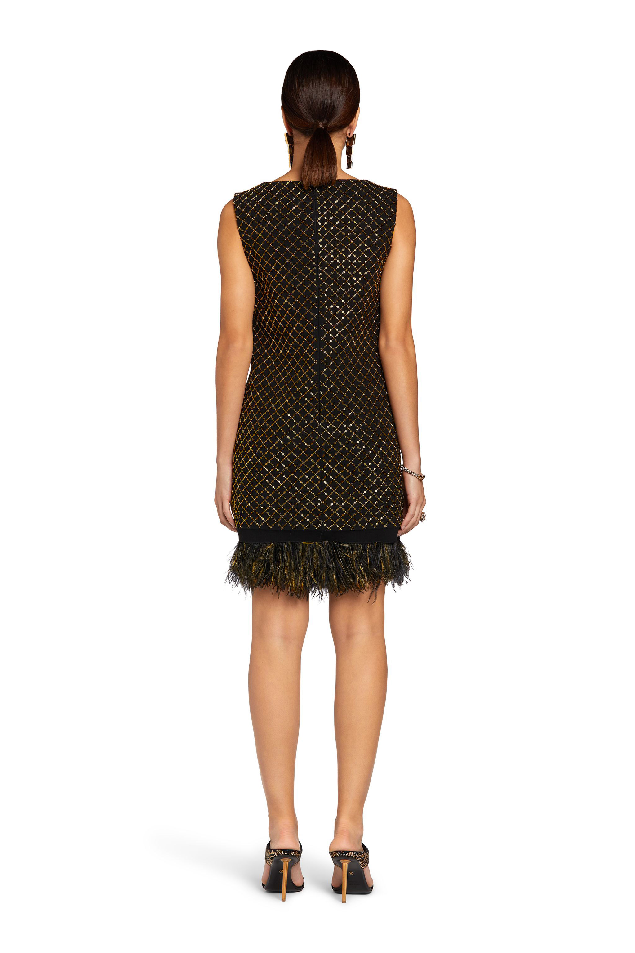 Roberto Cavalli Geometric Grid-embroidered Minidress In Black