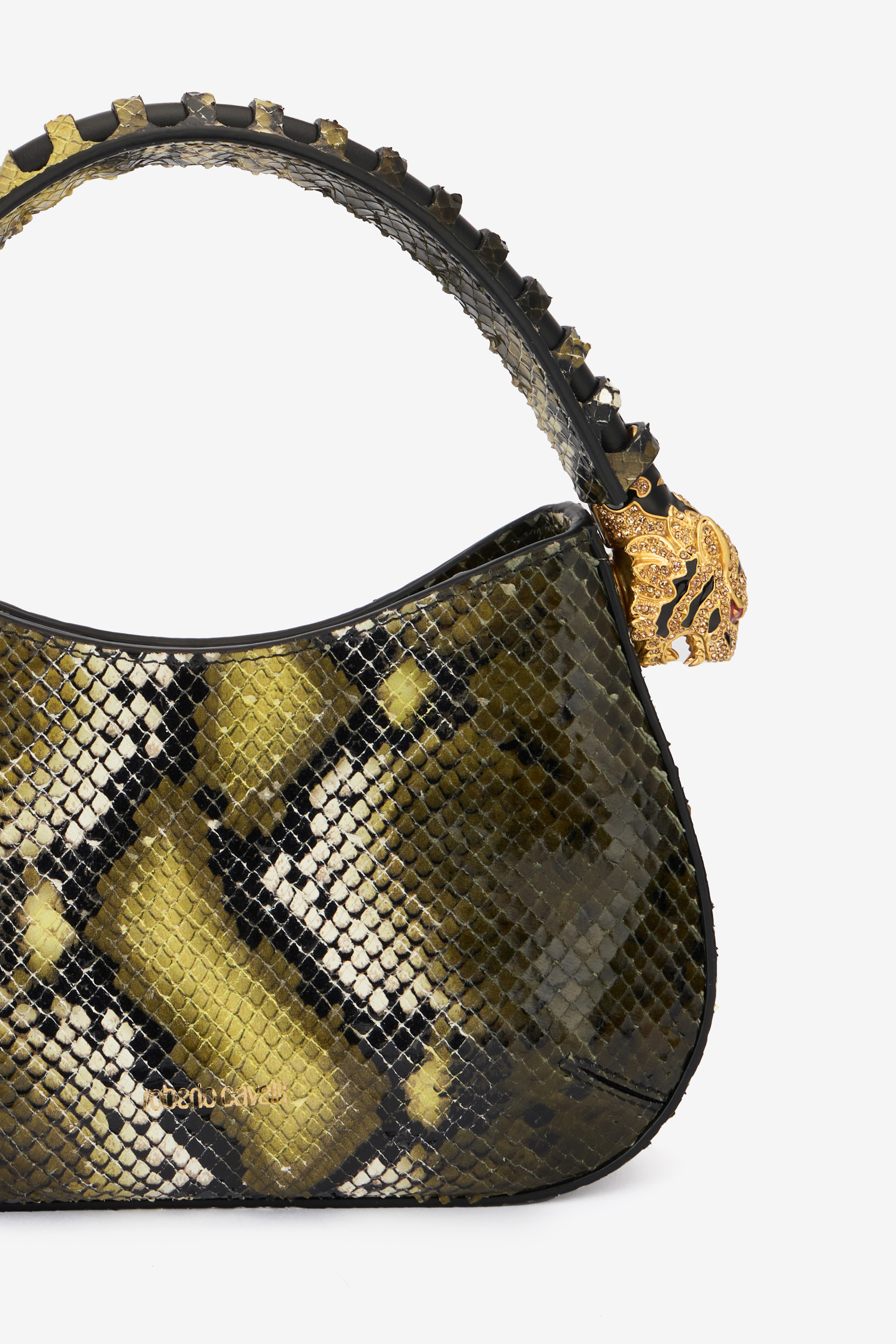 Roberto Cavalli Python-print Roar Bag In Dark Green