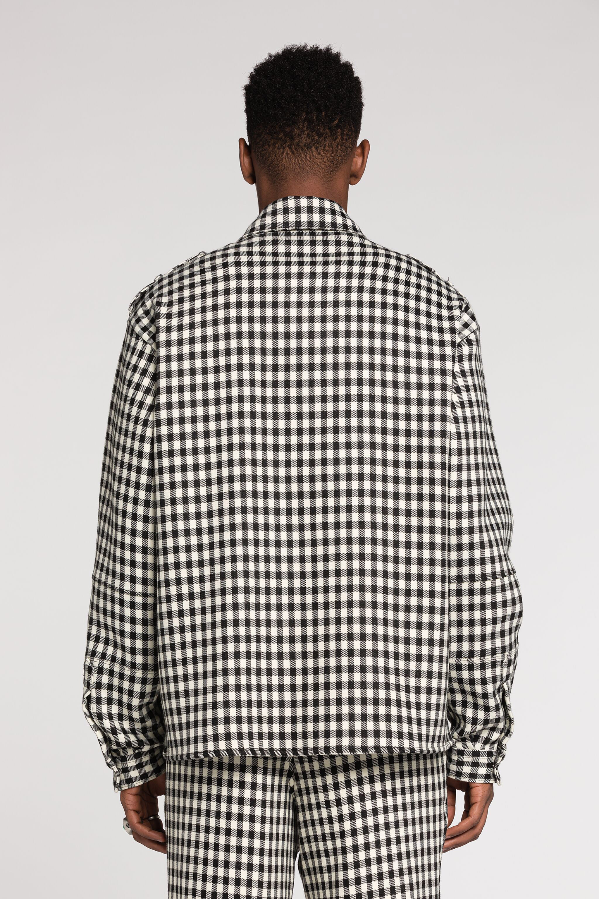 Roberto Cavalli Turquoise-embellished Gingham Jacket In Black/white