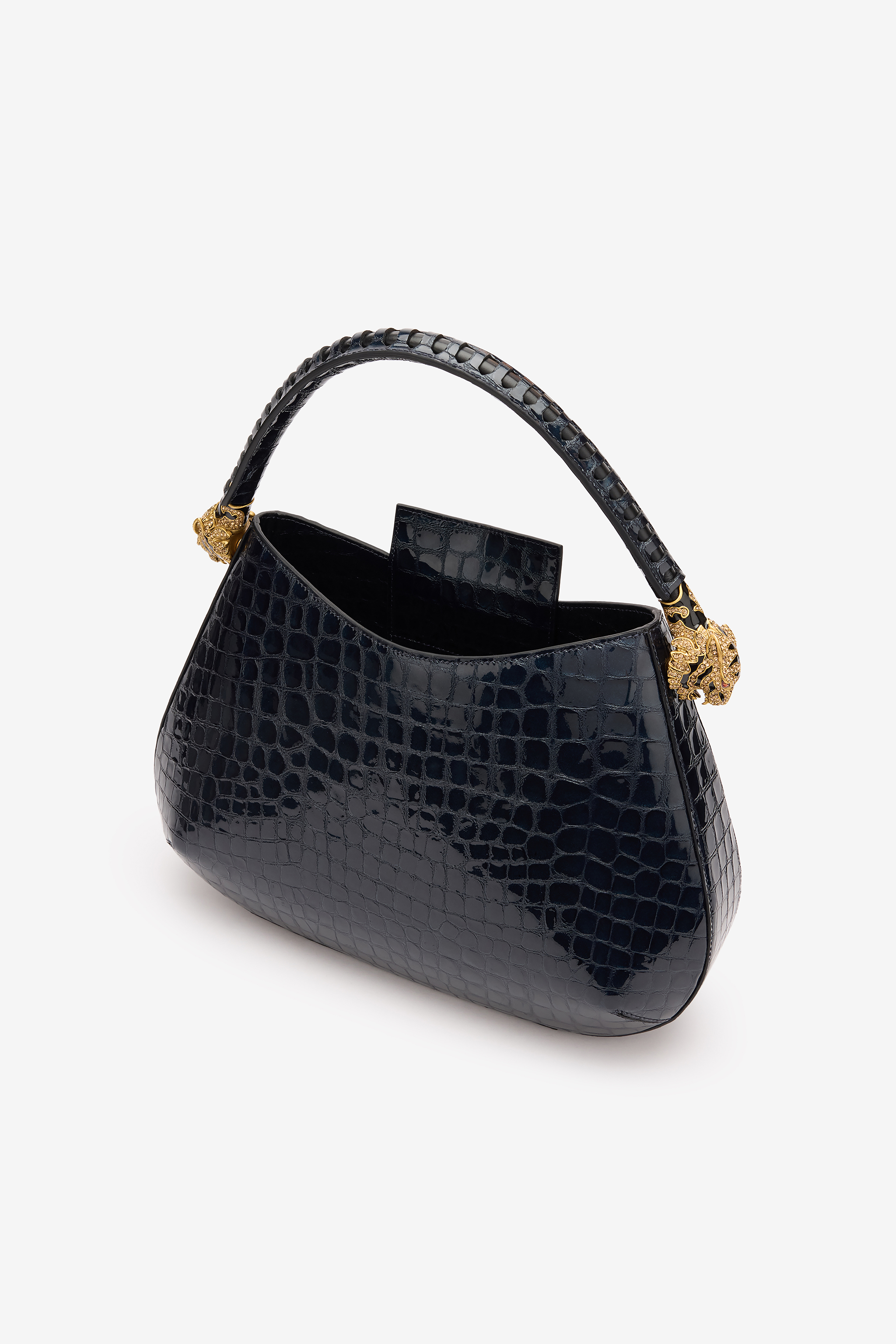 Roberto Cavalli Roar Bag With Crocodile Print In Dark Blue