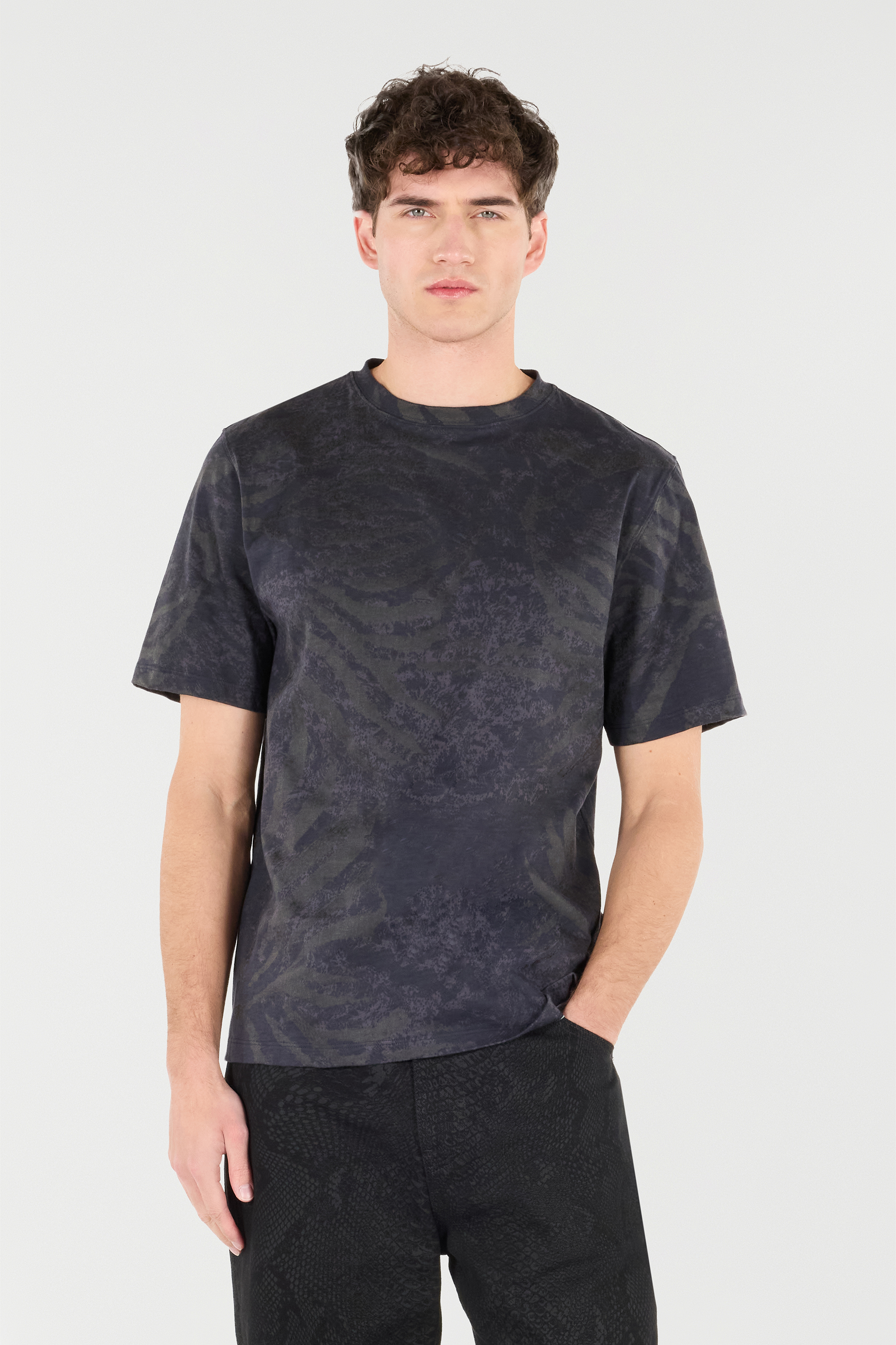 Roberto Cavalli T-shirt With Animal Print In Black Grey Lamina