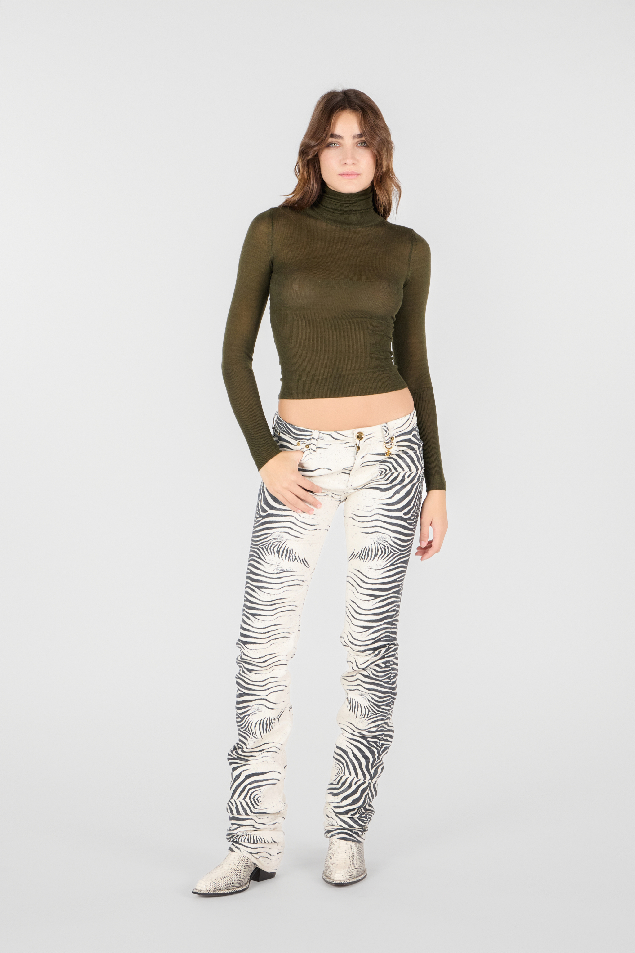 Roberto Cavalli Rollkragenpullover Aus Woll-seiden-mischgewebe In Dark Green