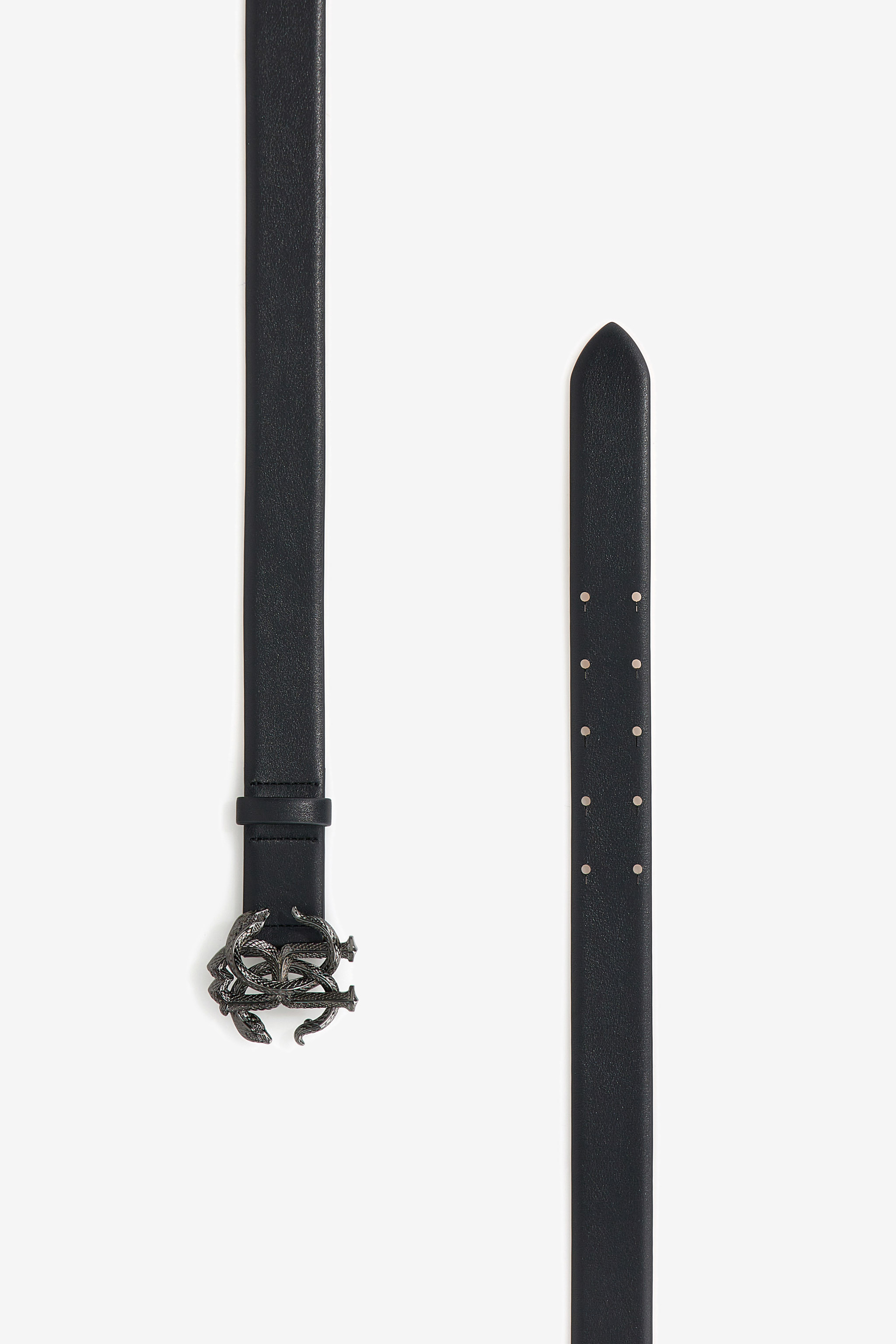  Roberto Cavalli Black Leather Belt With Monogram Rc Snake Buckle - Male Bags & Accessories Black 100 