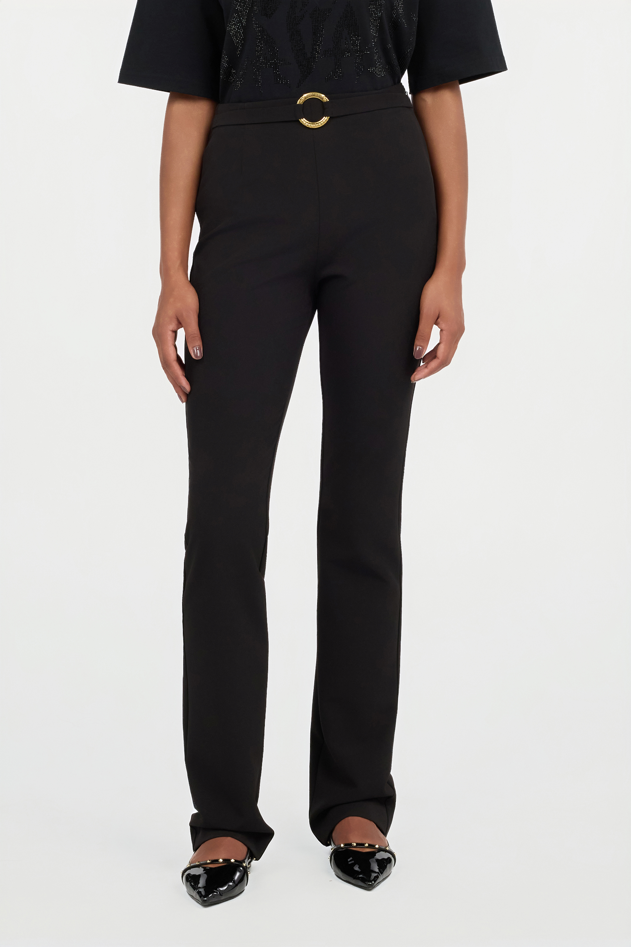 Roberto Cavalli Black Flared Trousers With Buckle In Black