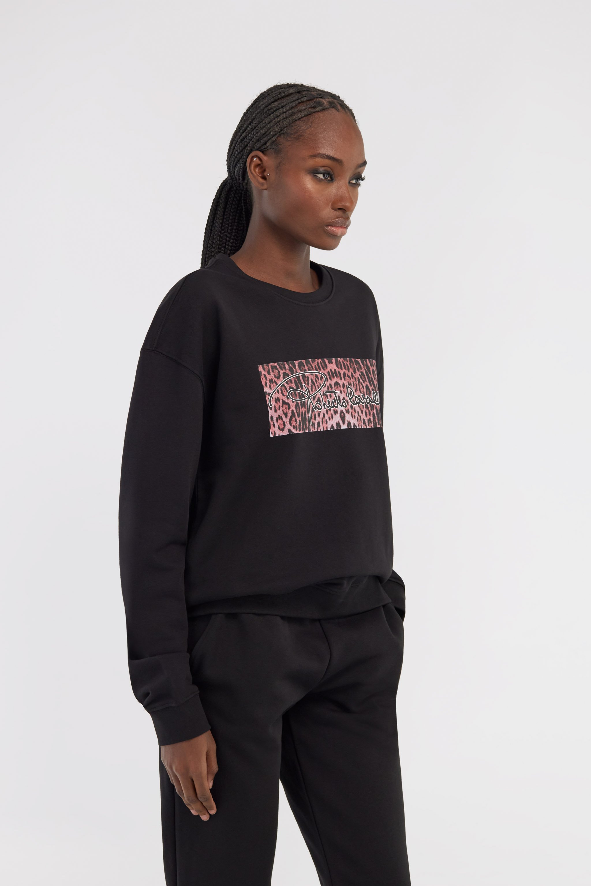 Roberto Cavalli Sweatshirt With Signature In Black