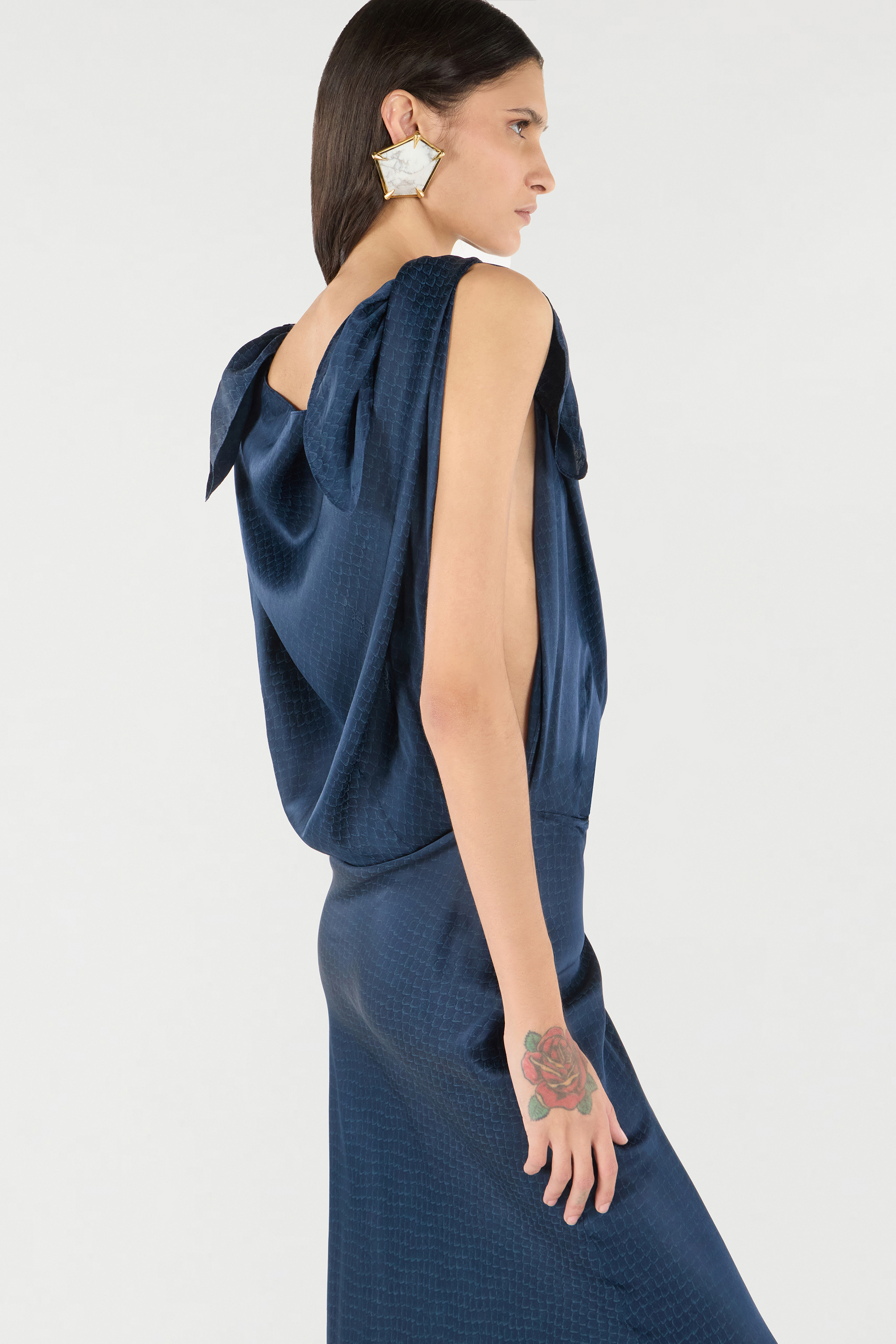 Roberto Cavalli Long Dress With Snake Print In Dark Blue