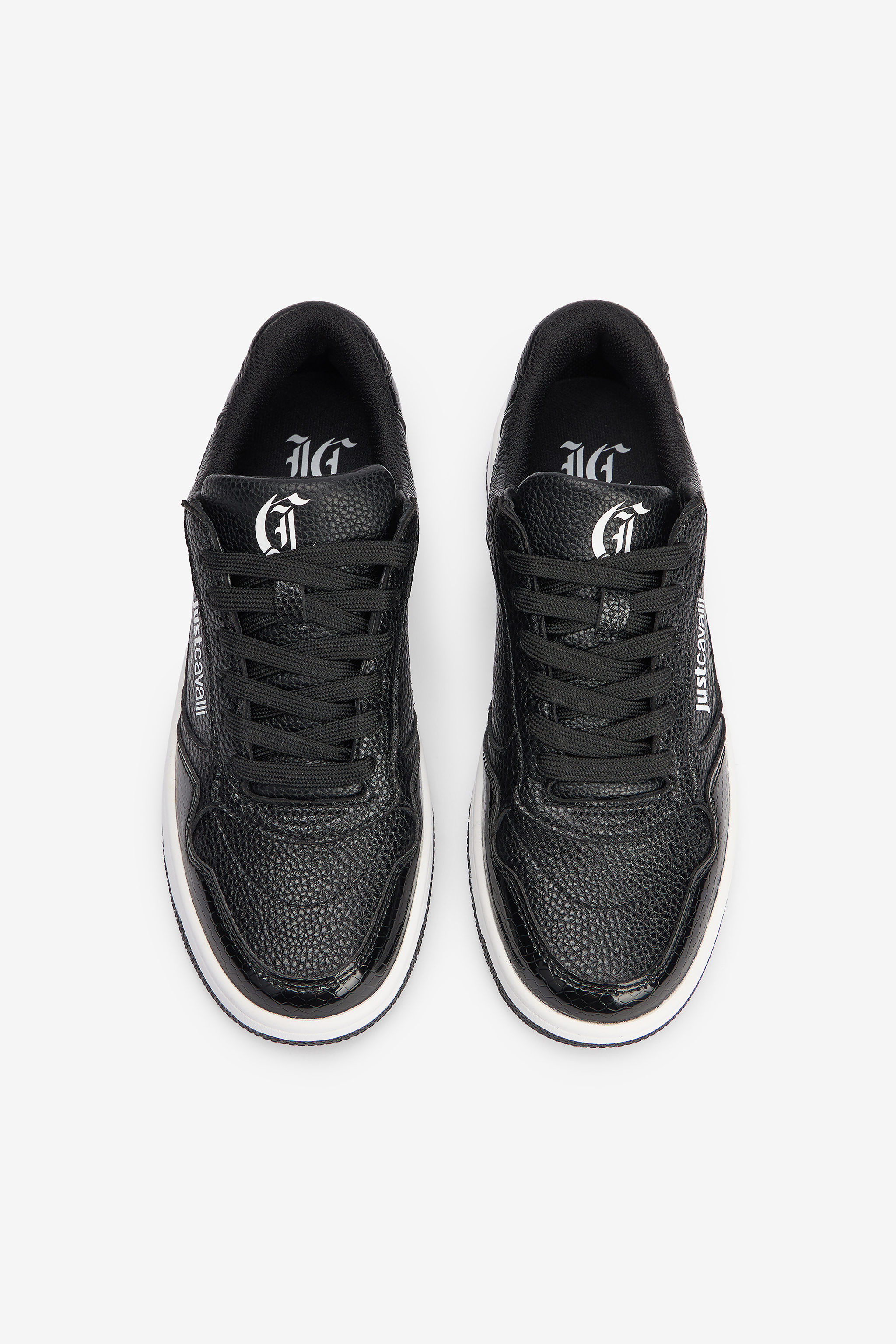 Roberto Cavalli Hammered Effect Black Sneakers With Logo In Black